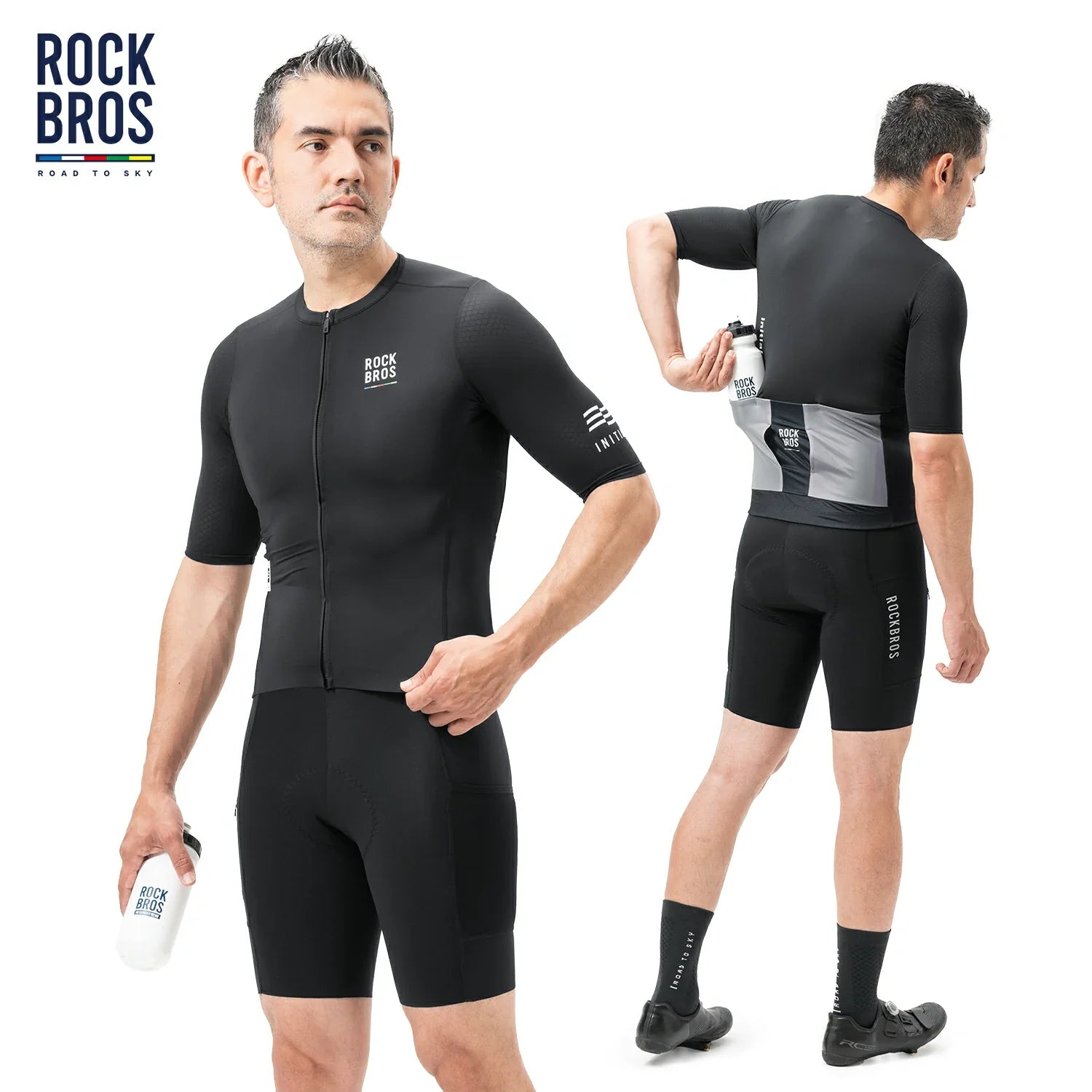 cycling jersey with YKK zipper in black #Color_Black