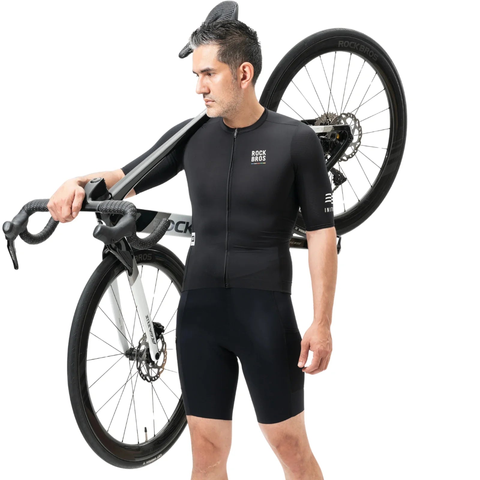 men's road cycling jersey with three rear pockets in black #Color_Black