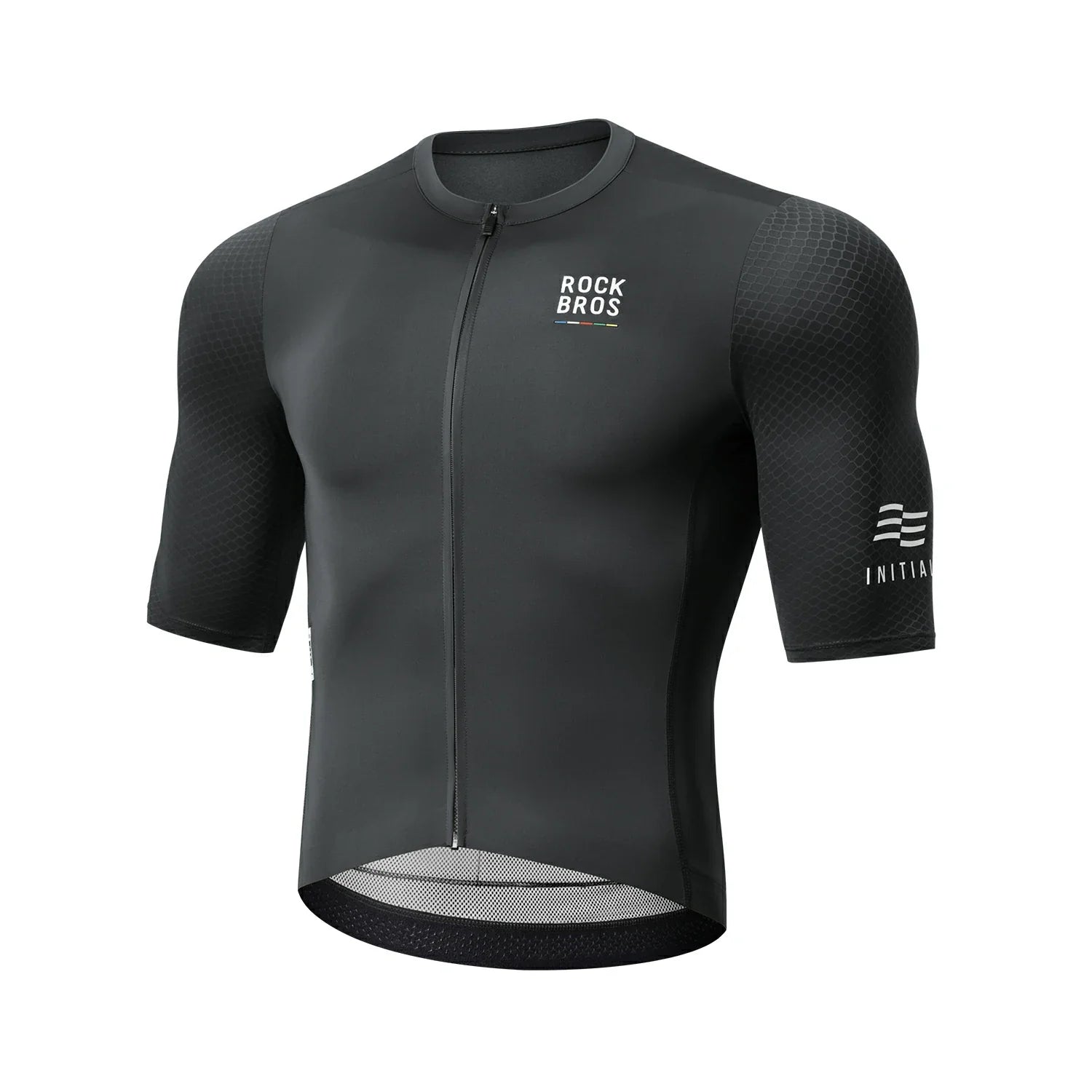 Men's short sleeve cycling jersey in black with breathable stretch fabric #Color_Black