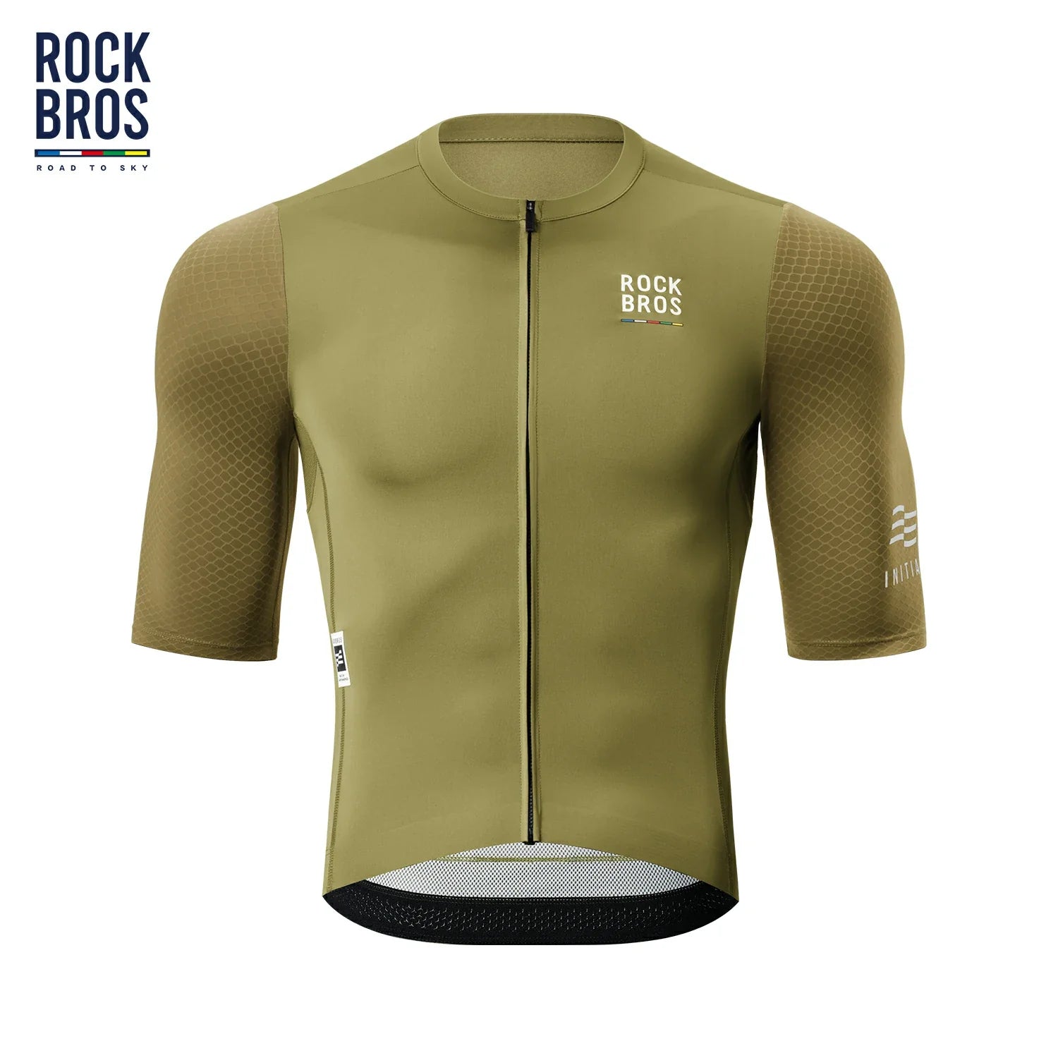 Lightweight men's road cycling jersey with three rear pockets in green #Color_Green