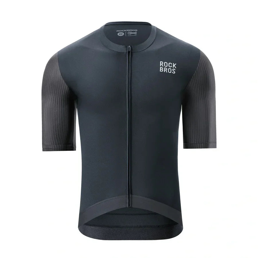 Men's black short sleeve cycling jersey with breathable quick dry fabric #Color_Black