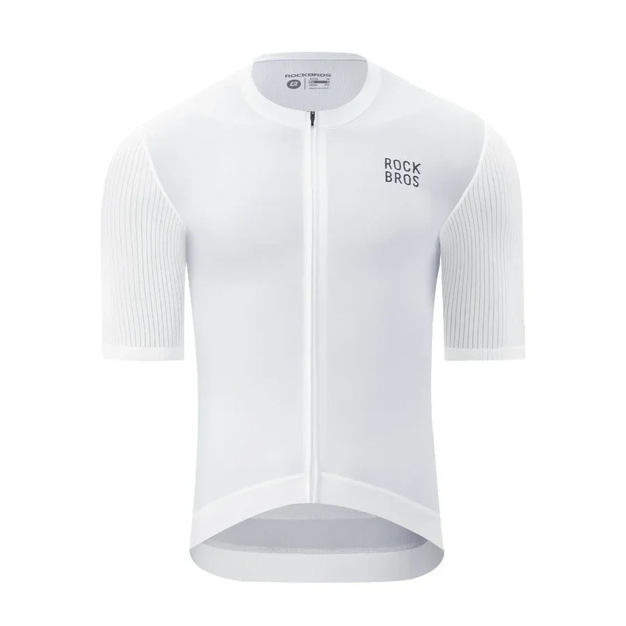 Men's white short sleeve cycling jersey with breathable quick dry fabric #Color_White