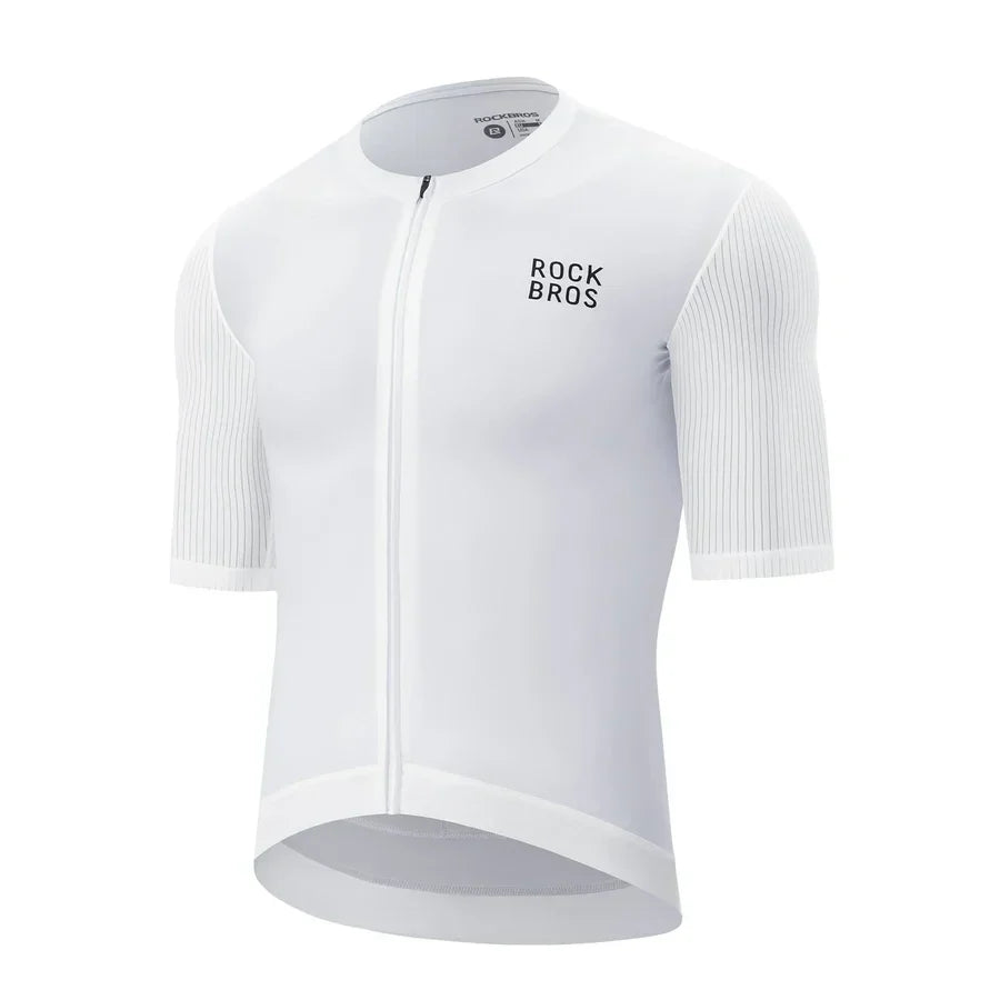 Lightweight white road bike jersey with reflective details for men #Color_White