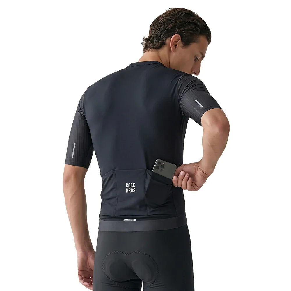 Breathable quick dry cycling jersey for road riding in black #Color_Black