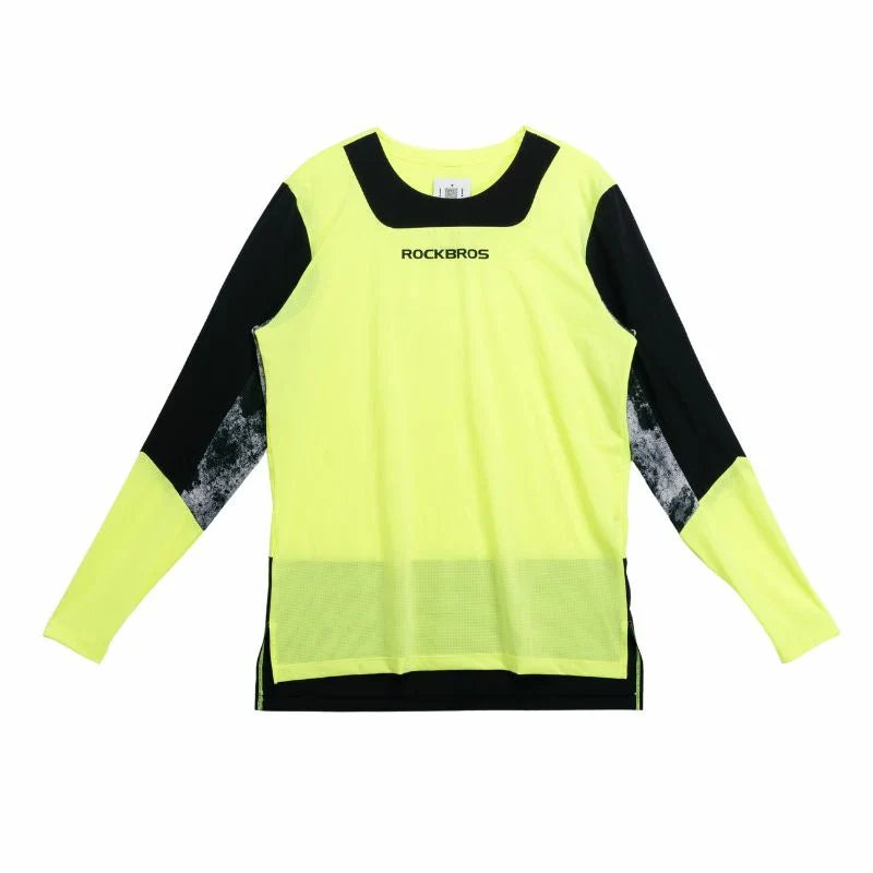 Neon green and black long-sleeve shirt with 'RockBros' branding on a white background