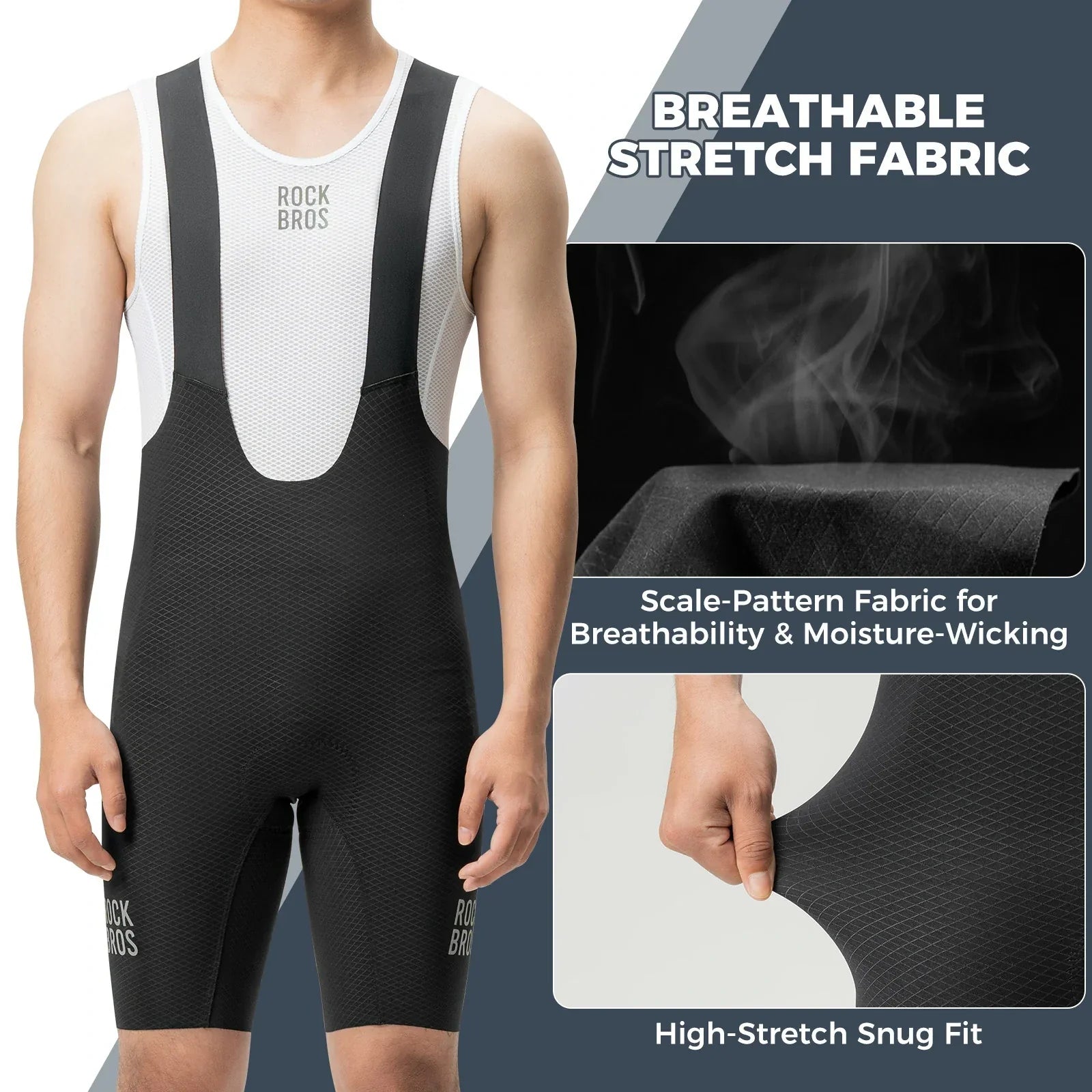 ROCKBROS mens cycling bib shorts featuring rockbros logo