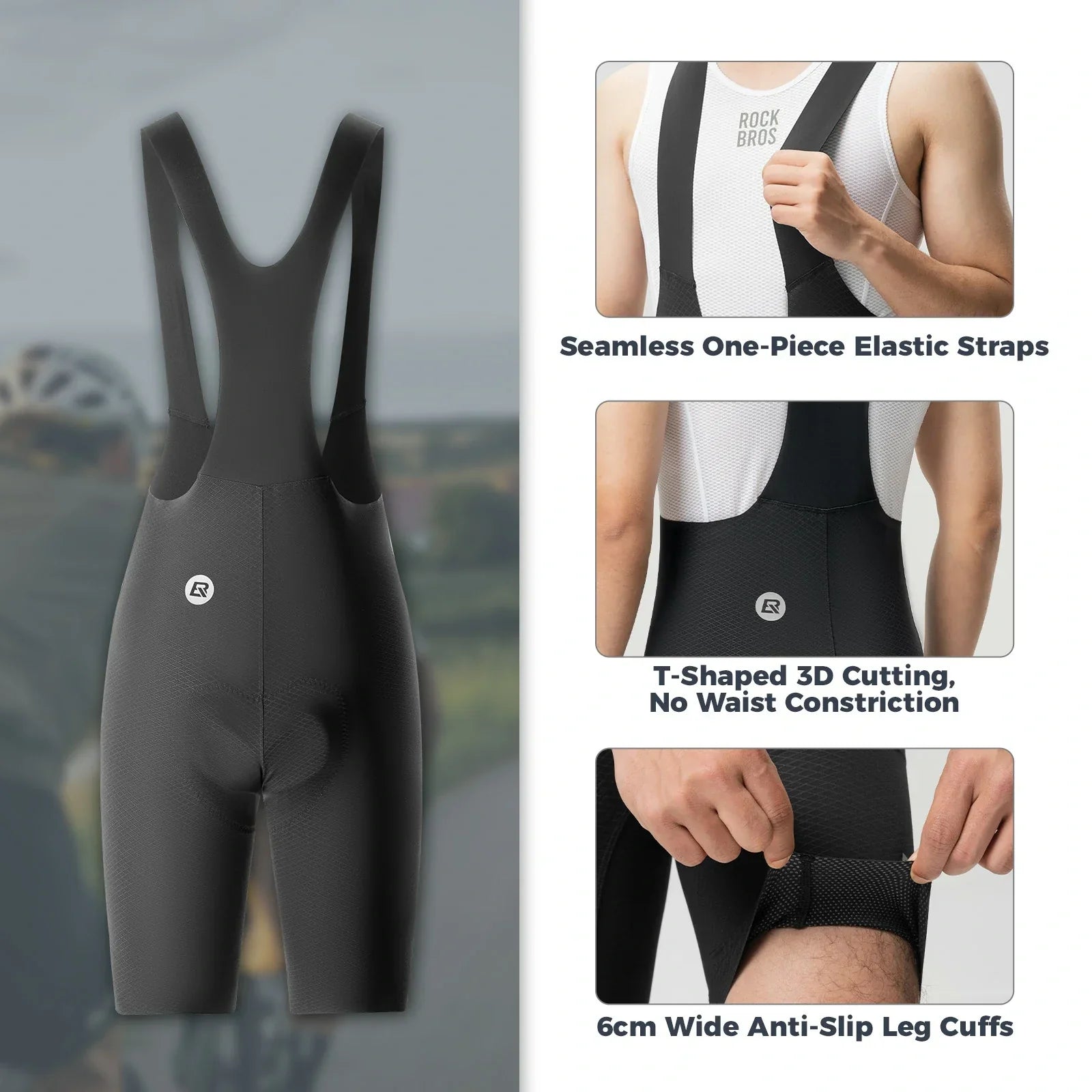 ROCKBROS mens cycling bib shorts featuring rockbros logo