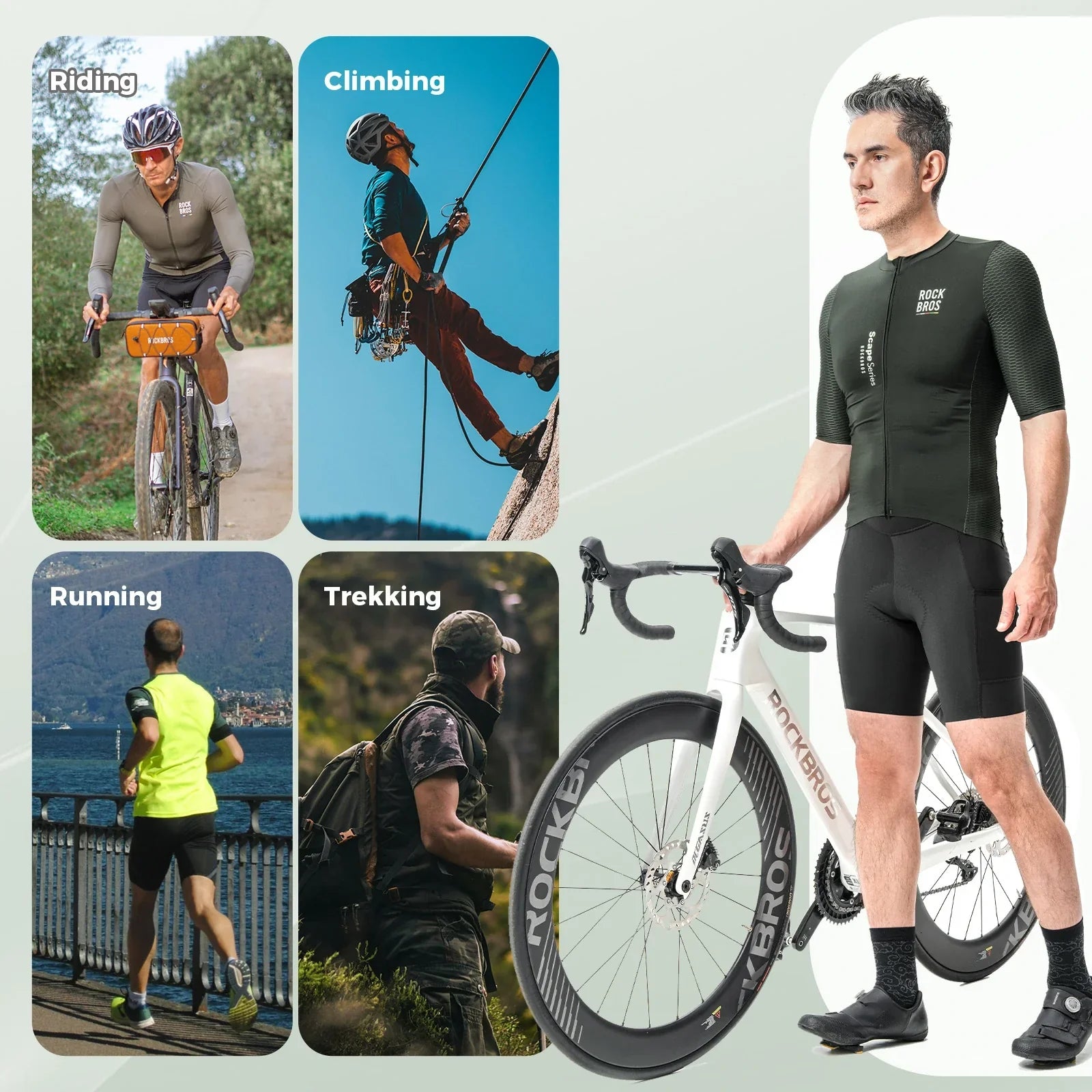 ROCKBROS mens cycling jersey short sleeve dark sage green