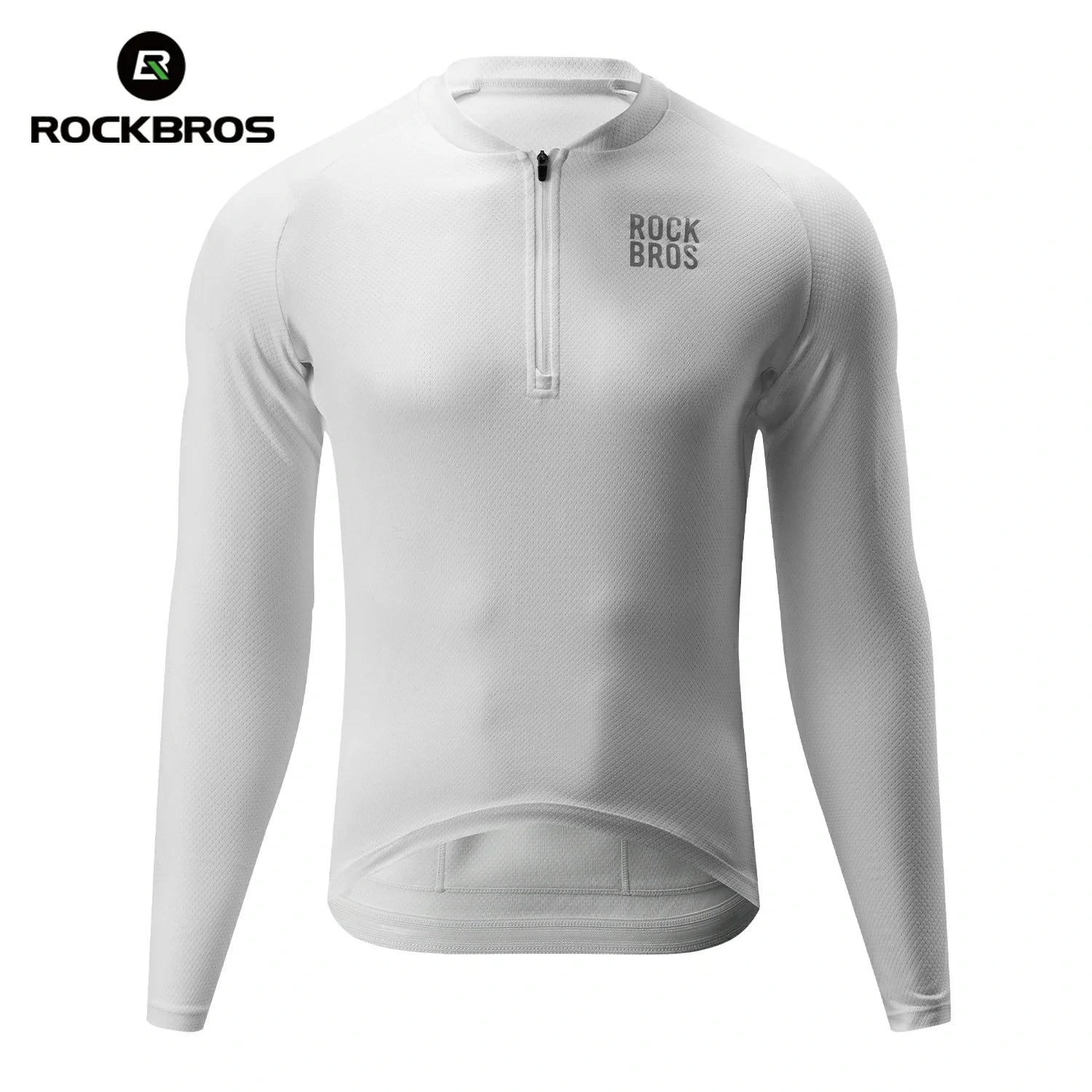 White long-sleeve athletic shirt with 'RockBros' branding on a white background #Color_White