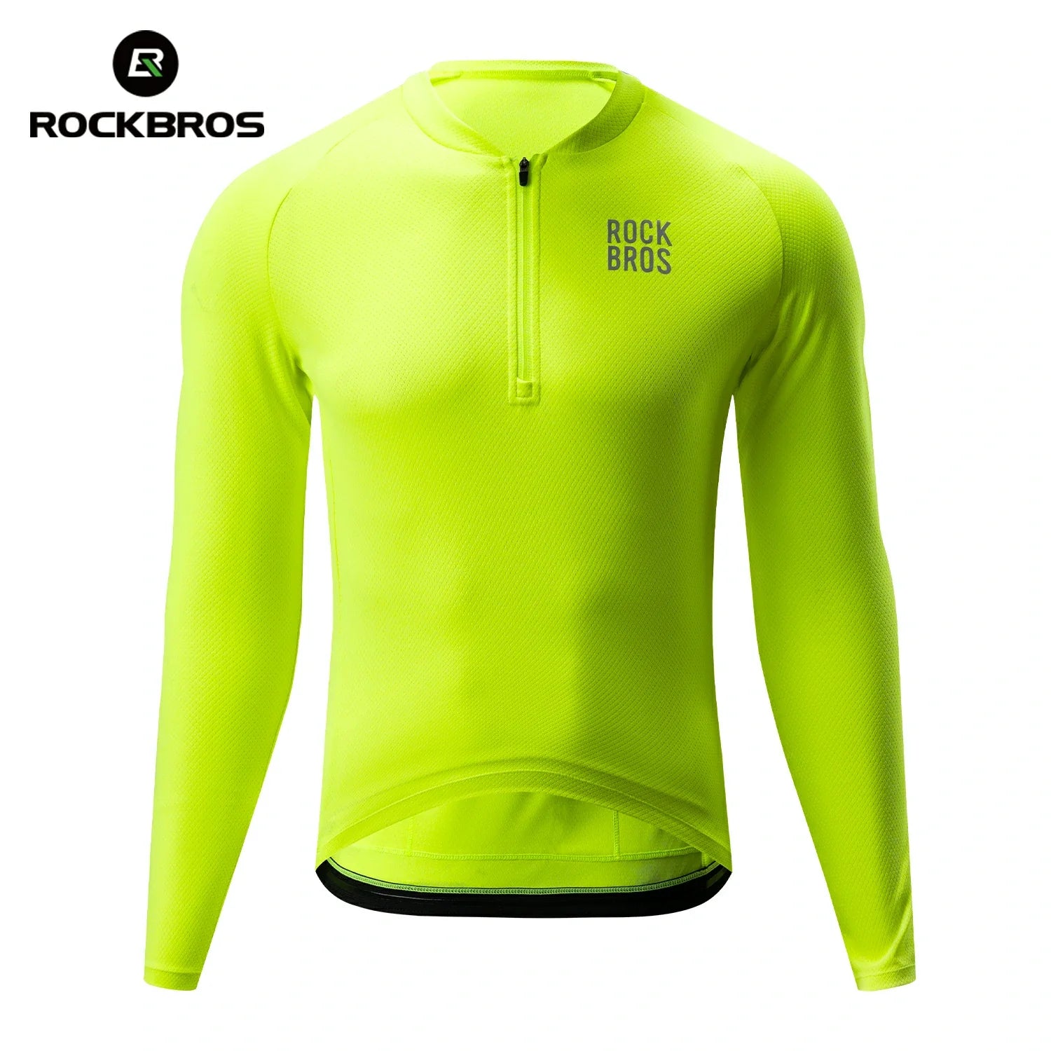 Bright green long-sleeve shirt with 'RockBros' branding on a white background #Color_Yellow