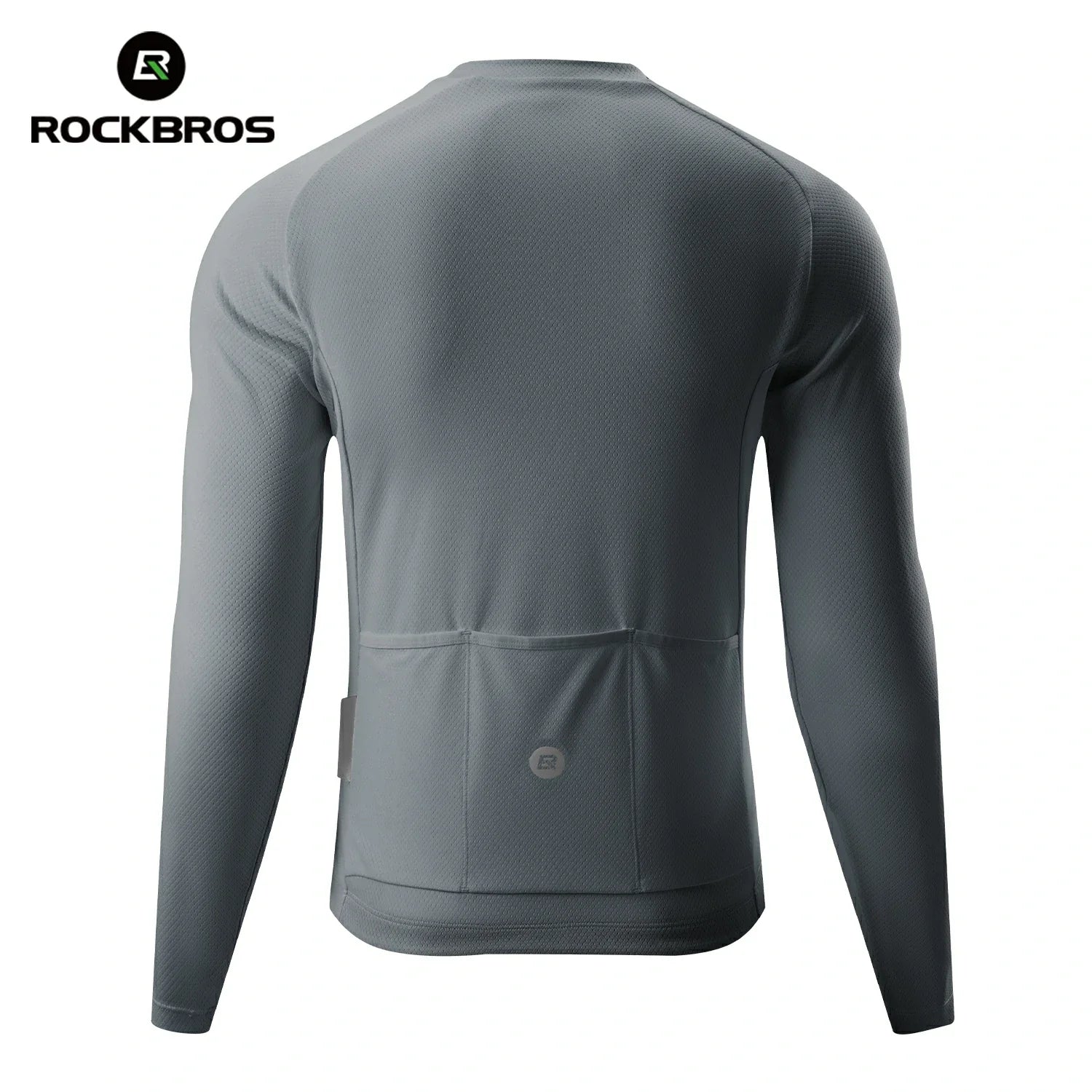 Gray long-sleeve athletic shirt on a white background with RockBros branding. #Color_Gray