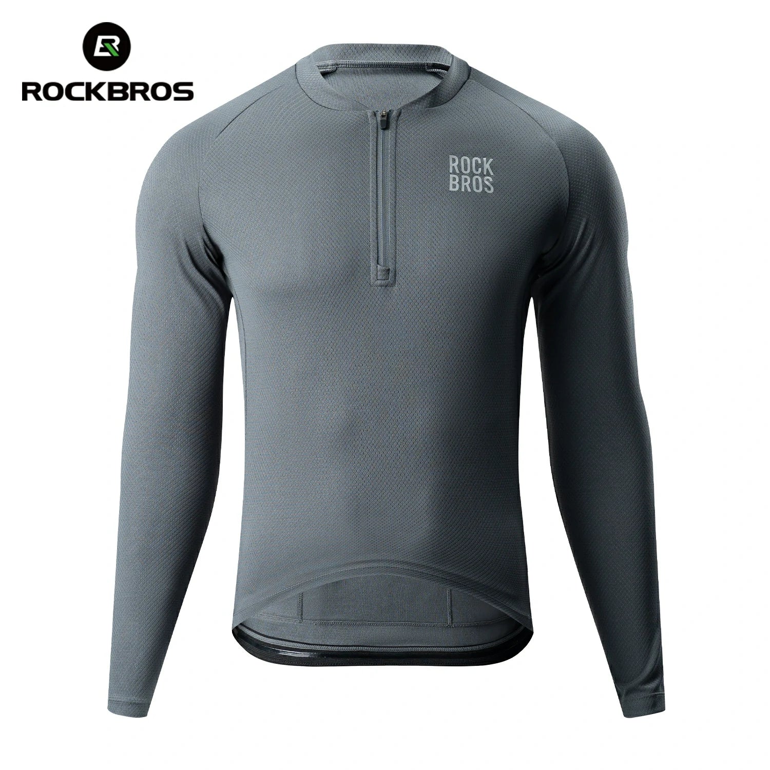 Gray long-sleeve shirt with a quarter zip and 'RockBros' branding on a white background #Color_Gray