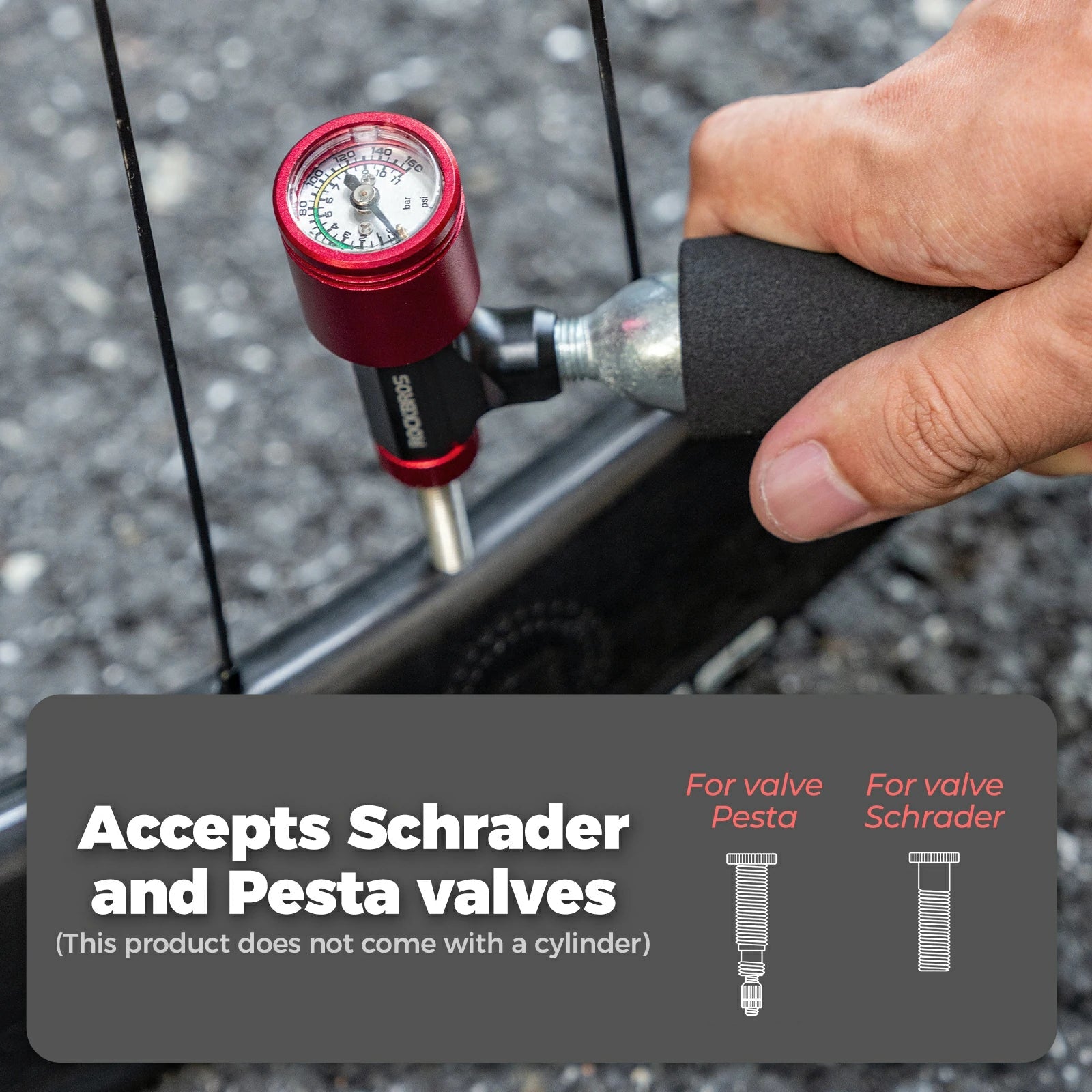 ROCKBROS mini bicycle pump with barometer Presta & Schrader valve