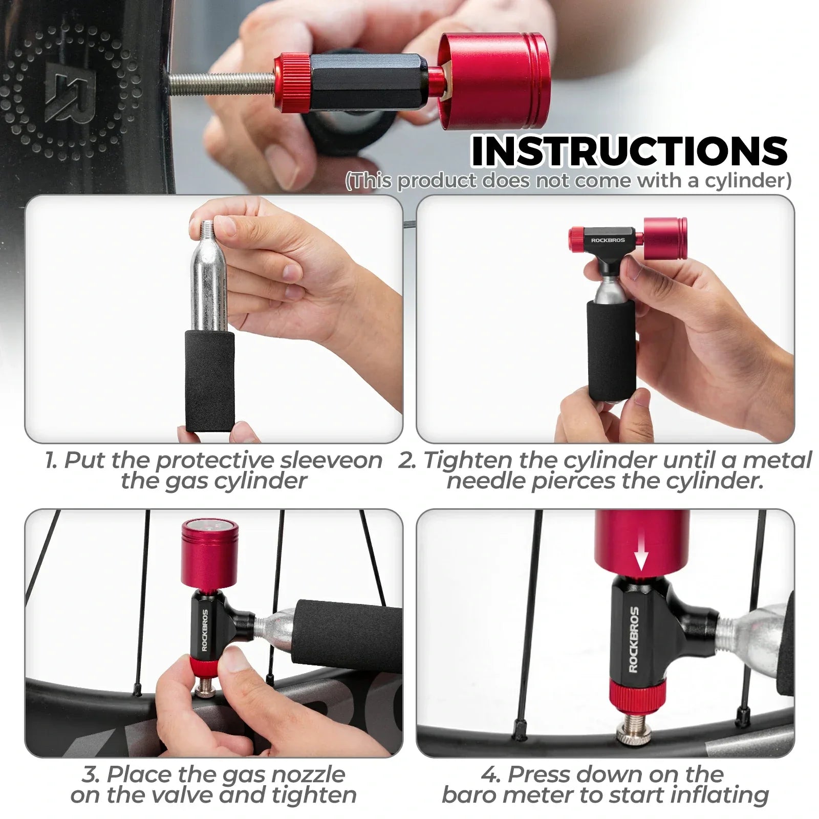 ROCKBROS mini bicycle pump with barometer Presta & Schrader valve