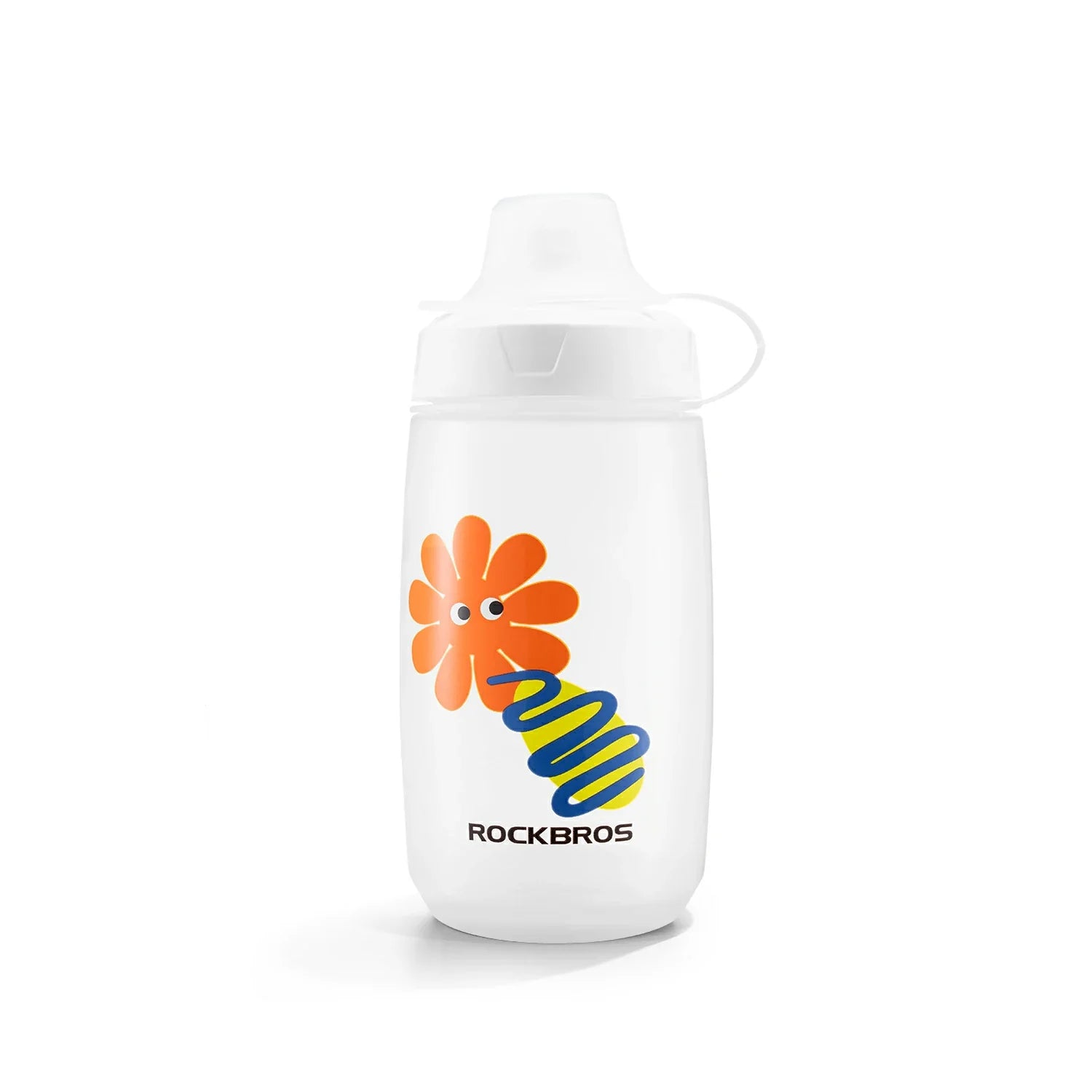 White water bottle with colorful flower design and 'RockBros' branding on a white background #Color_Flower