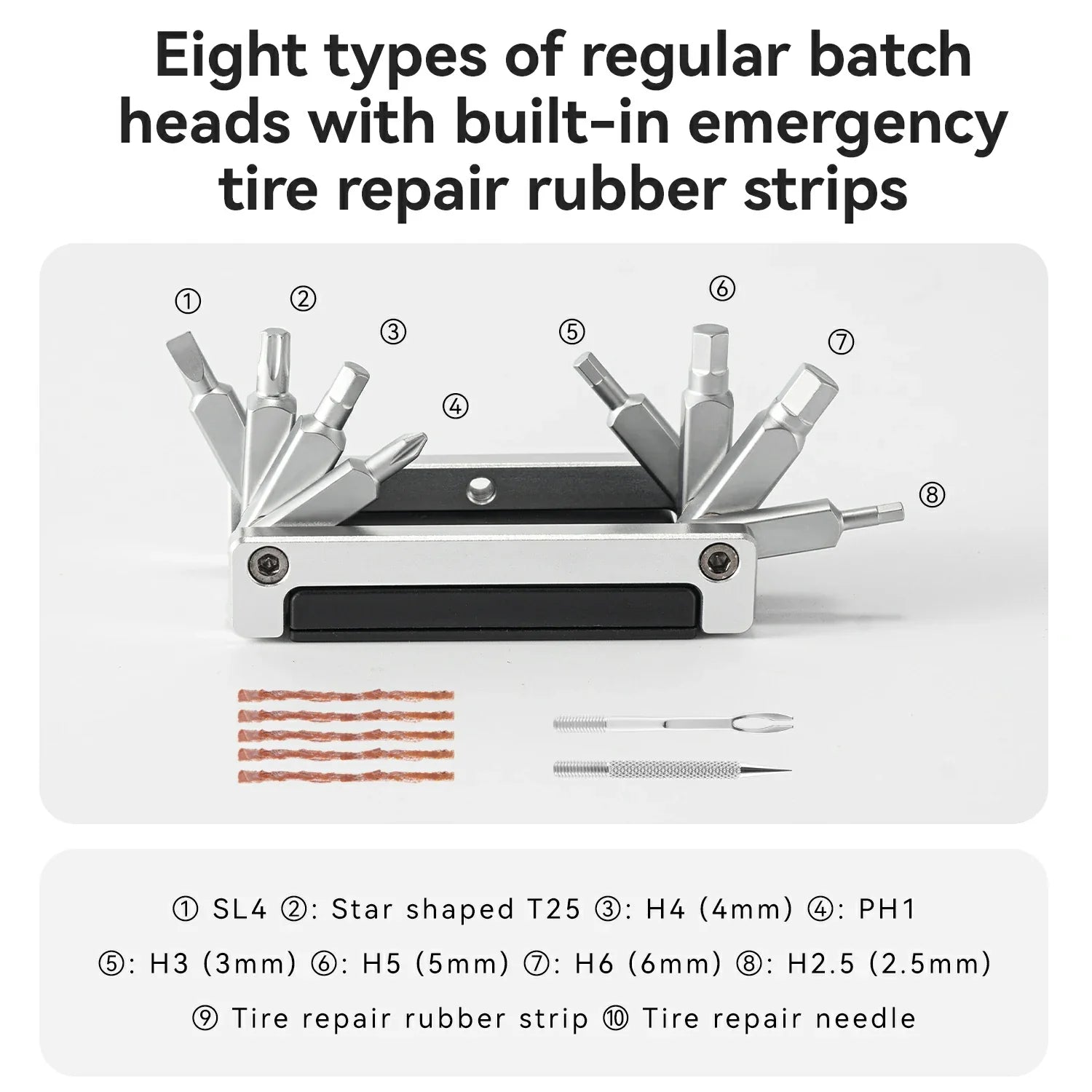 Bike Tool 8 in 1 Alloy Repair Kit with Tire Repair Strips