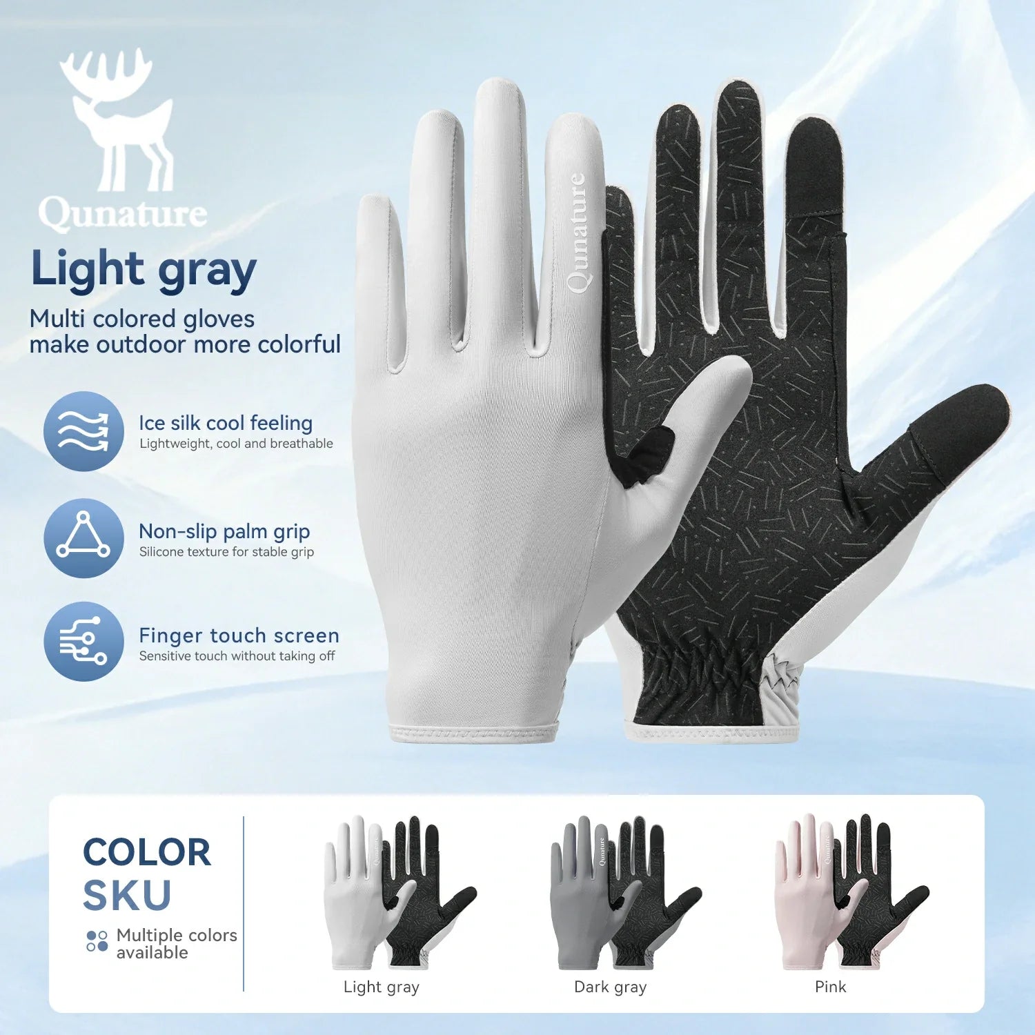 Breathable gloves for fishing and hiking #Color_Light Gray