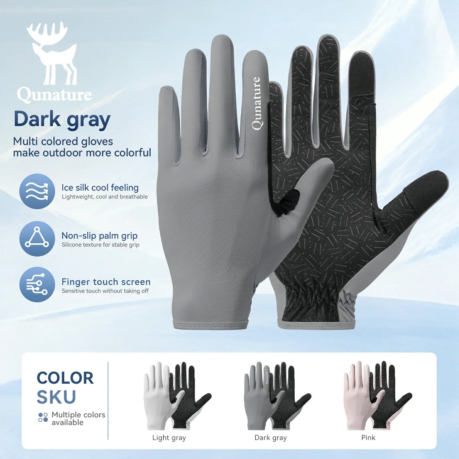 Touchscreen cycling gloves with silicone grip #Color_Dark Gray