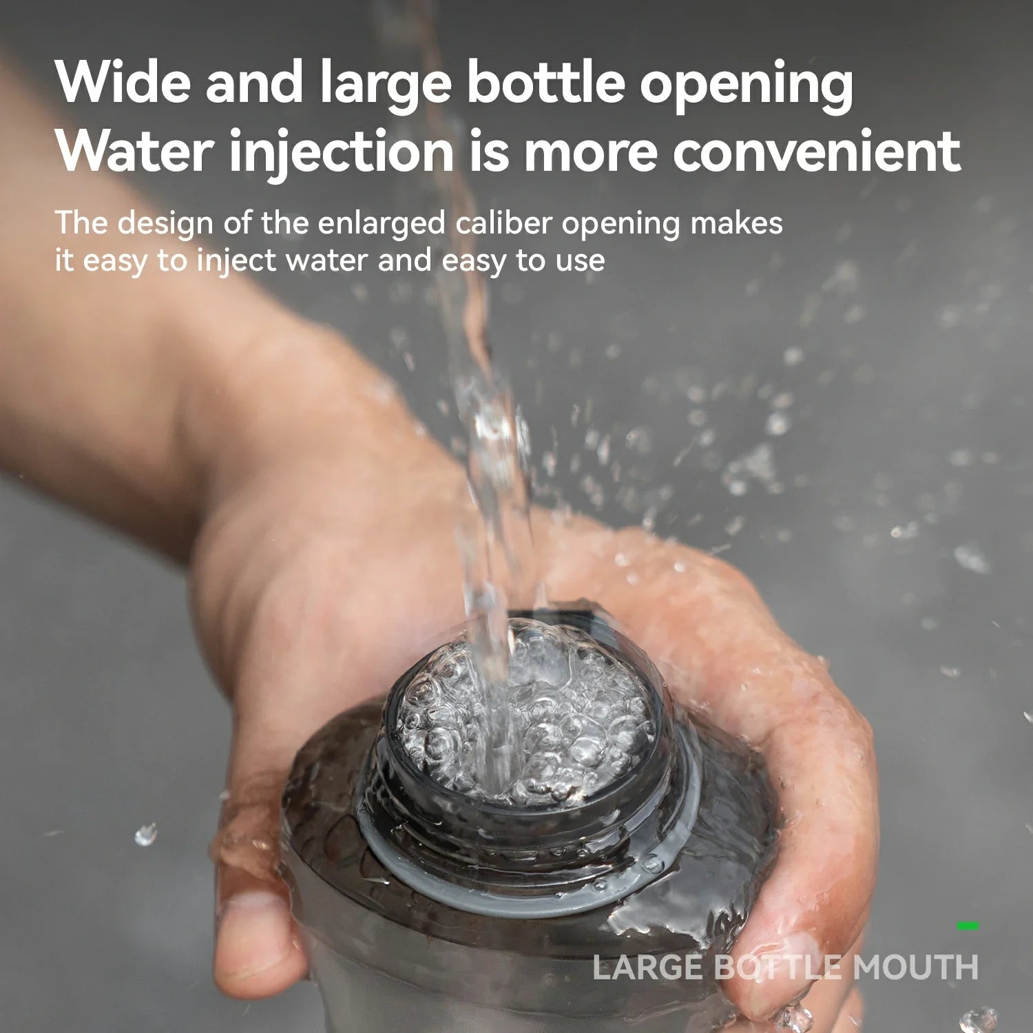 Wide opening soft flask for easy filling