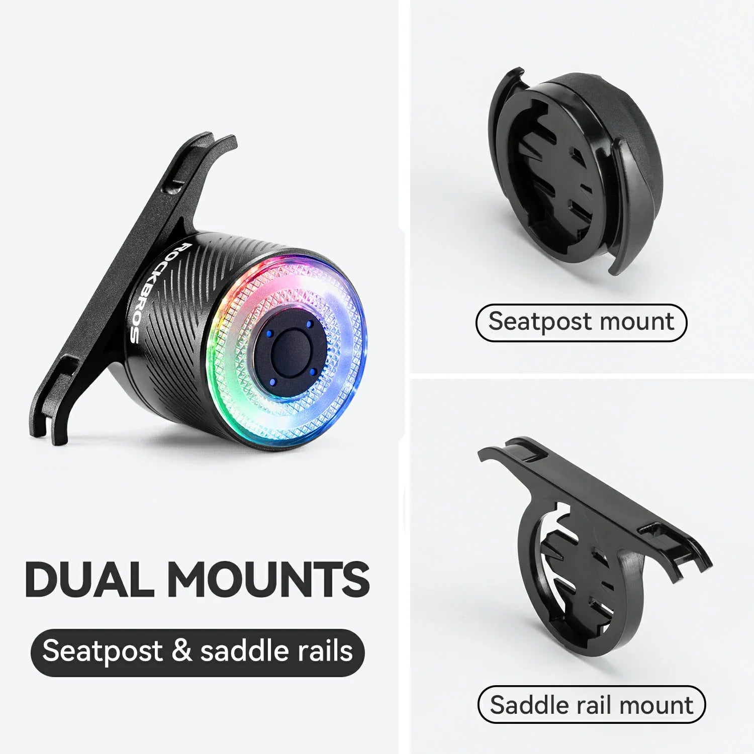 Bicycle light with dual mounts on a white background