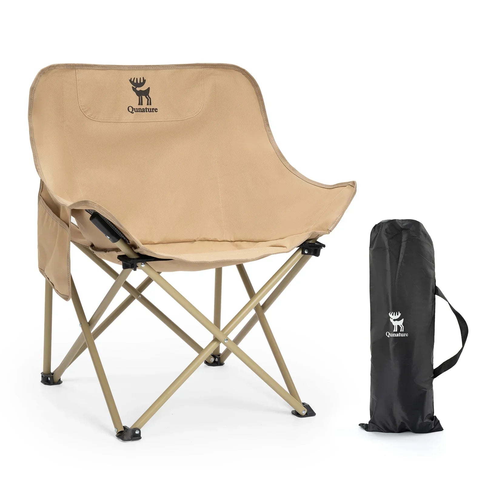 Beige camping chair with a carrying bag on a white background #version_Adult color_khaki