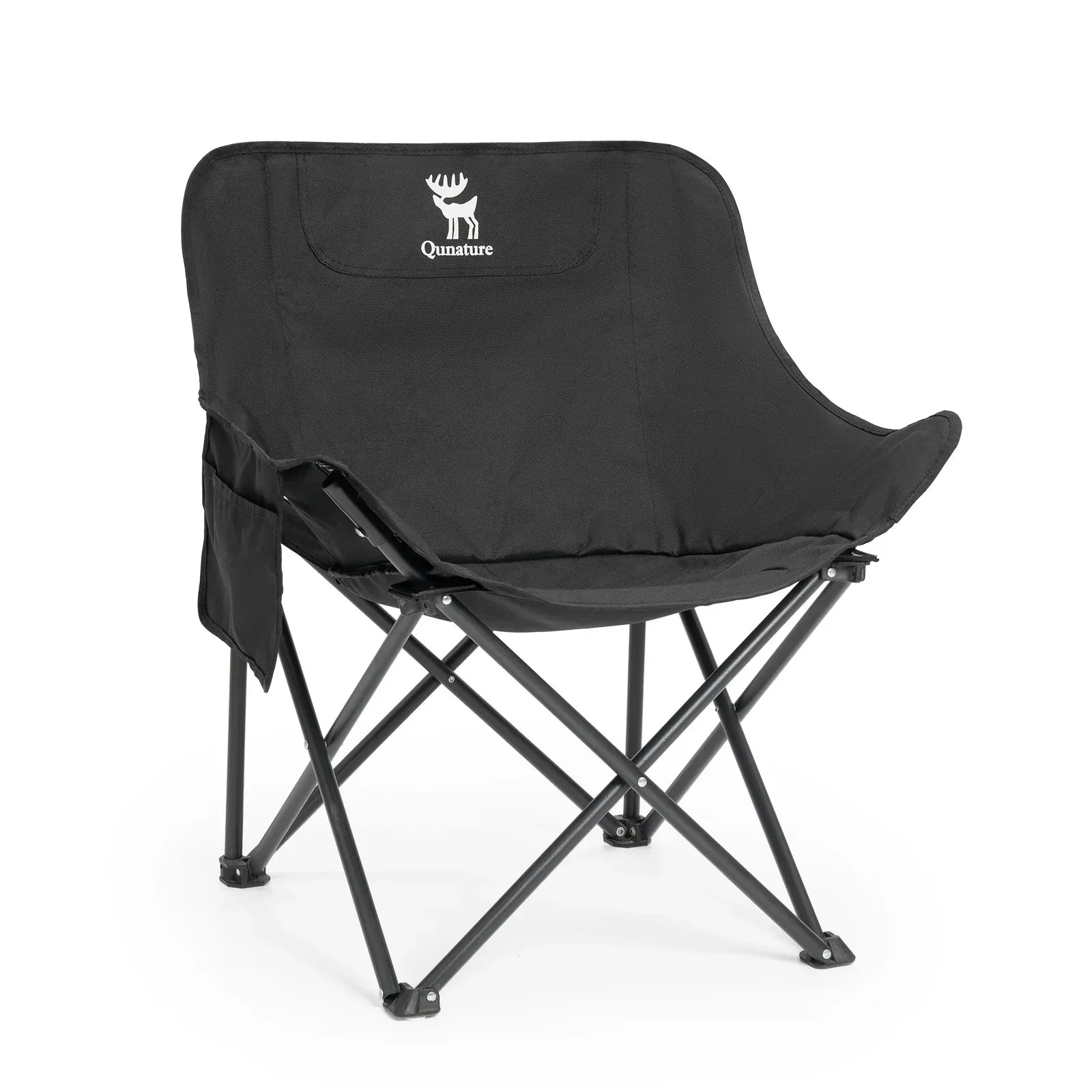 Black folding chair with a logo on a white background #version_Adult color_black