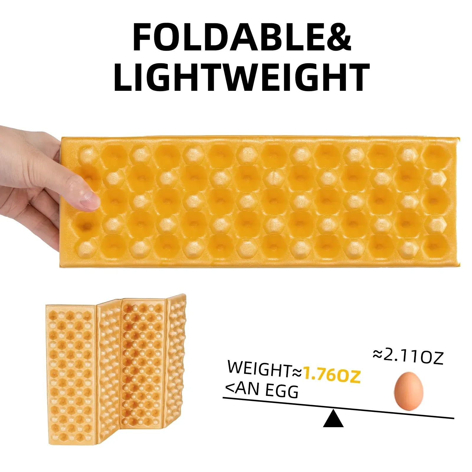 Foldable and lightweight ice cube tray with a hand holding it, showing its size compared to an egg.
