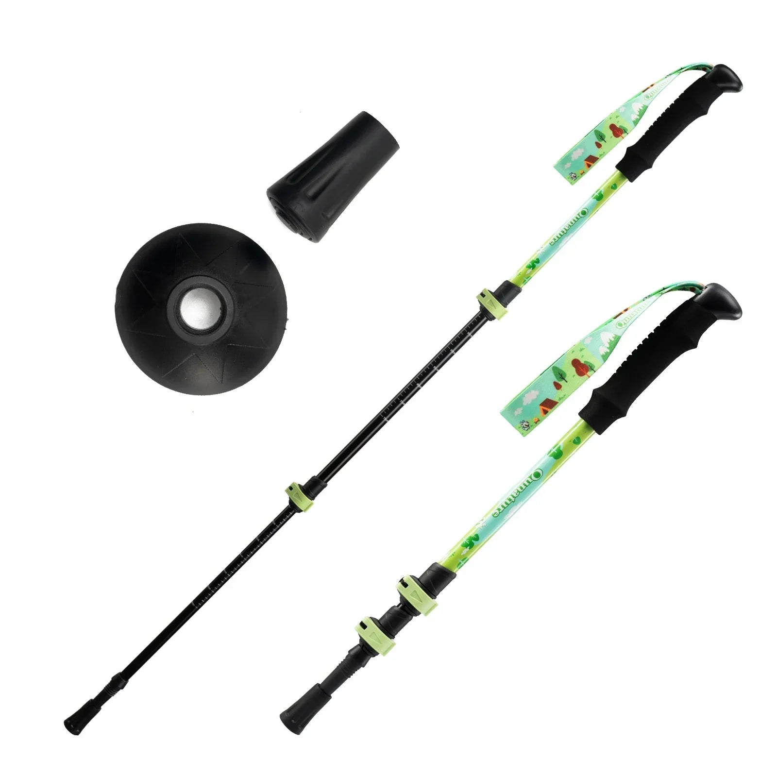 Two hiking poles with colorful straps on a white background #color_Green