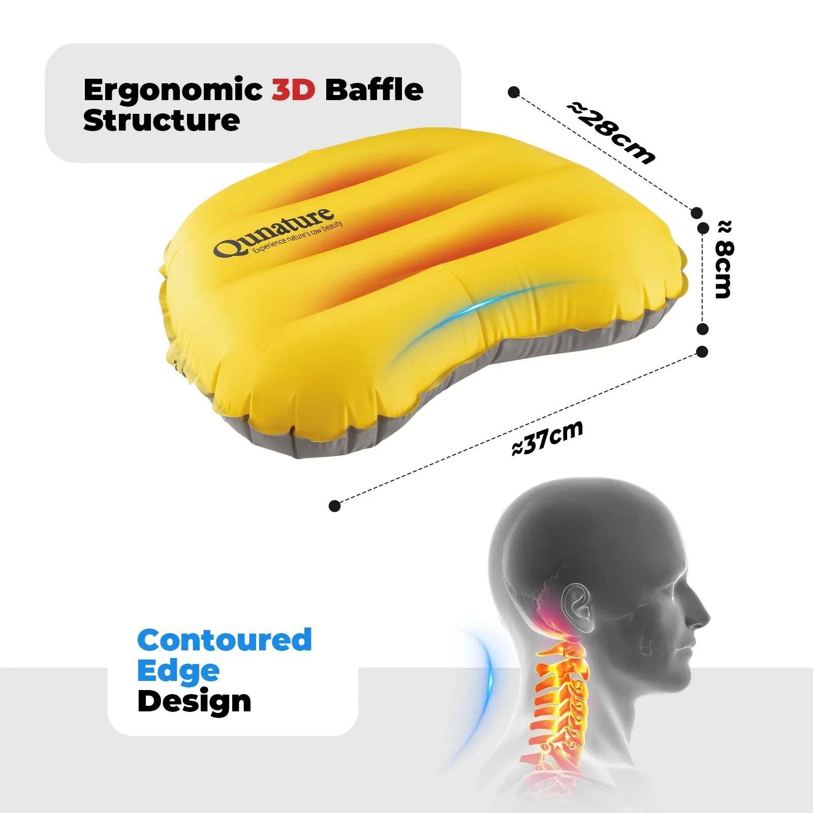 This pillow is ergonomically designed, and its dimensions are shown in the picture. #color_Dawn yellow