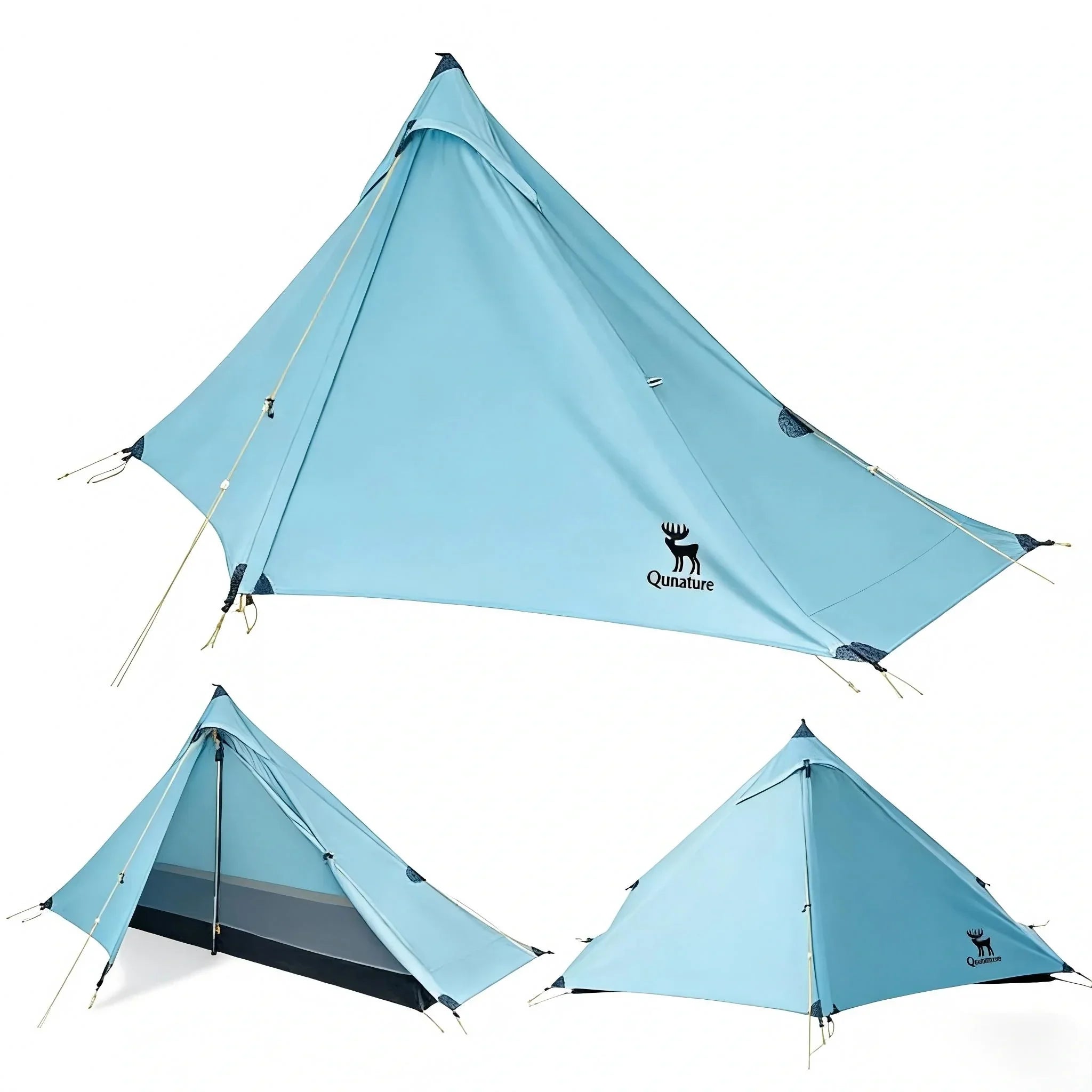 Light blue camping tent with a brand logo on a white background #color_blue