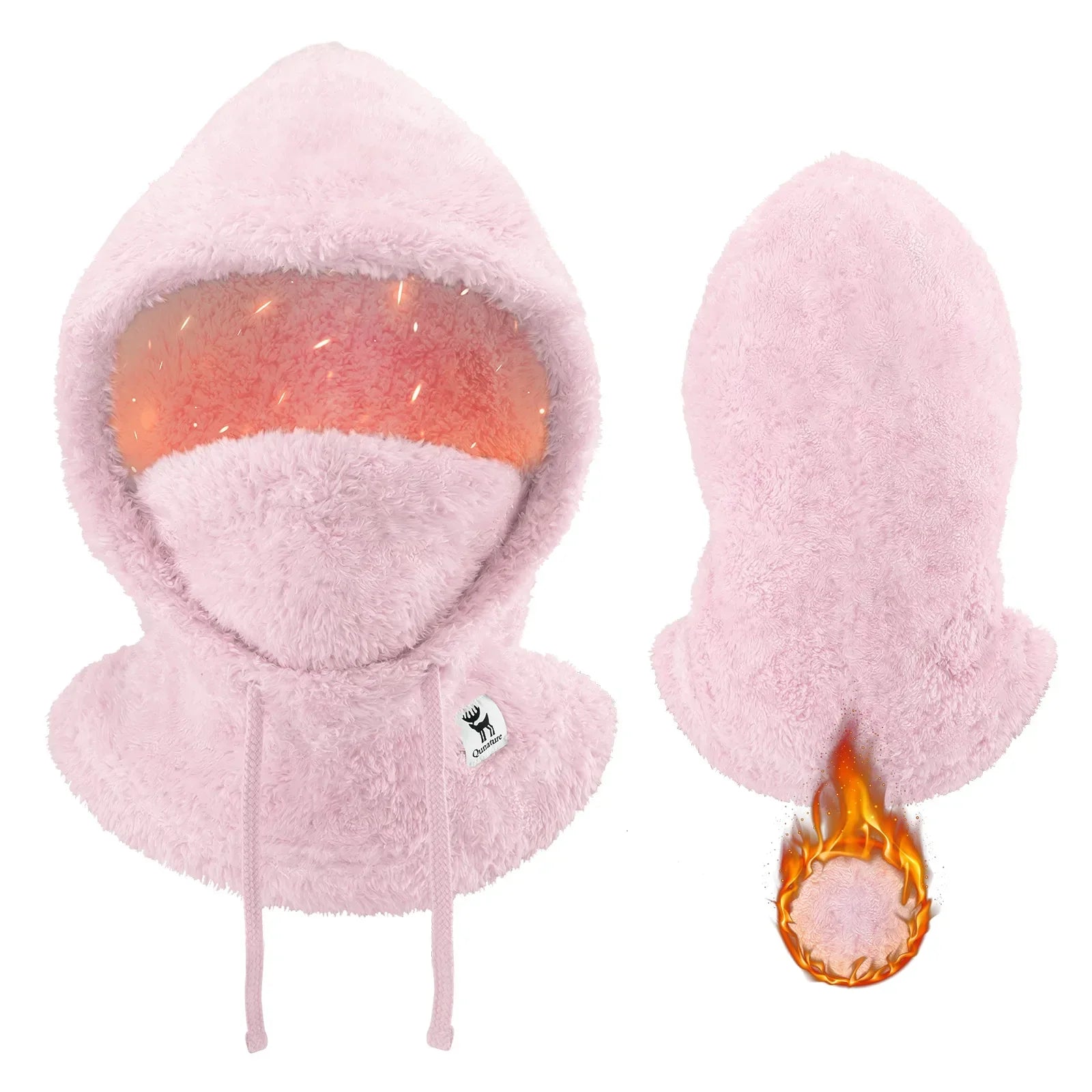 Pink fleece hood with a brand logo on a white background  #color_pink