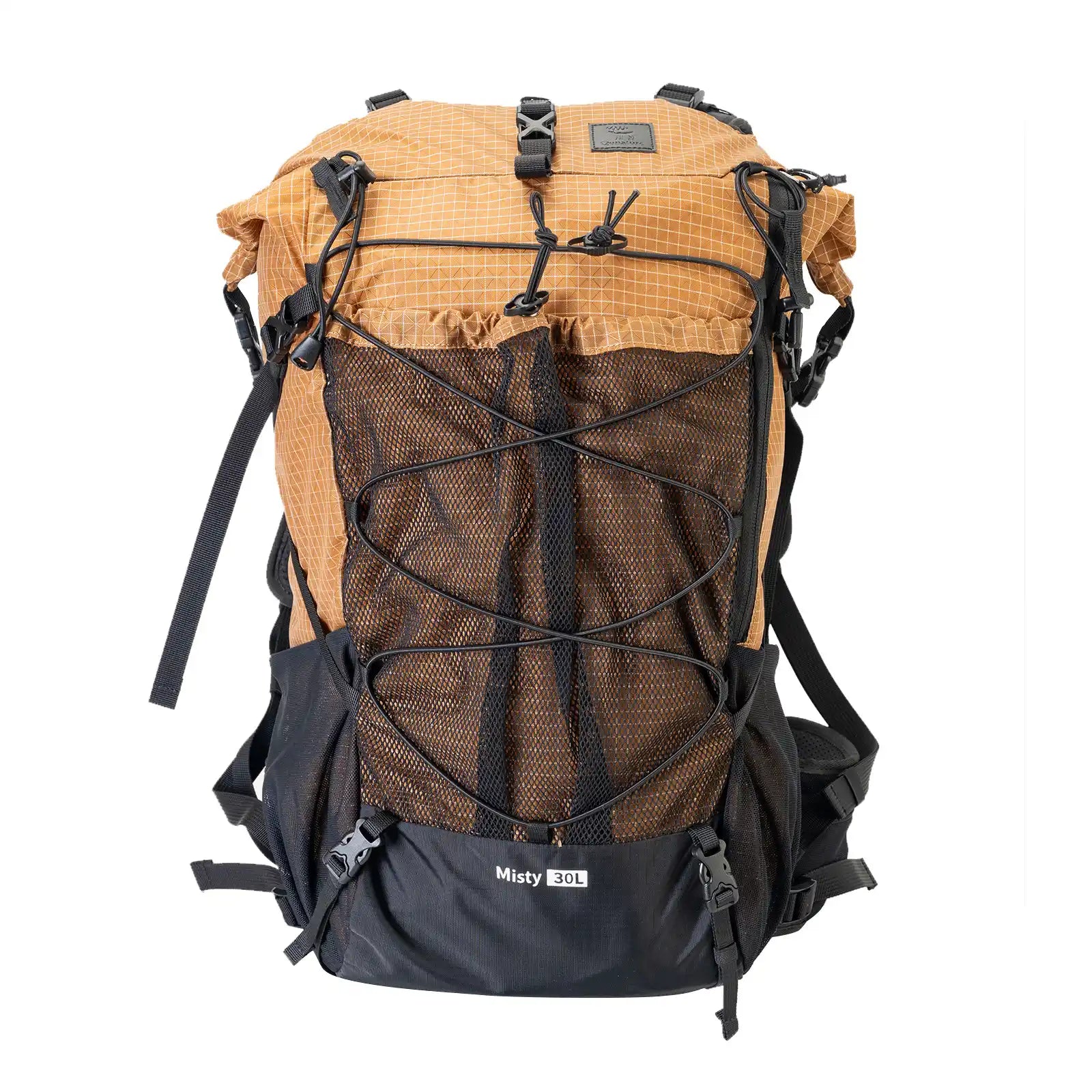 A khaki waterproof backpack with two mesh pockets on the side for hiking #Color_khaki