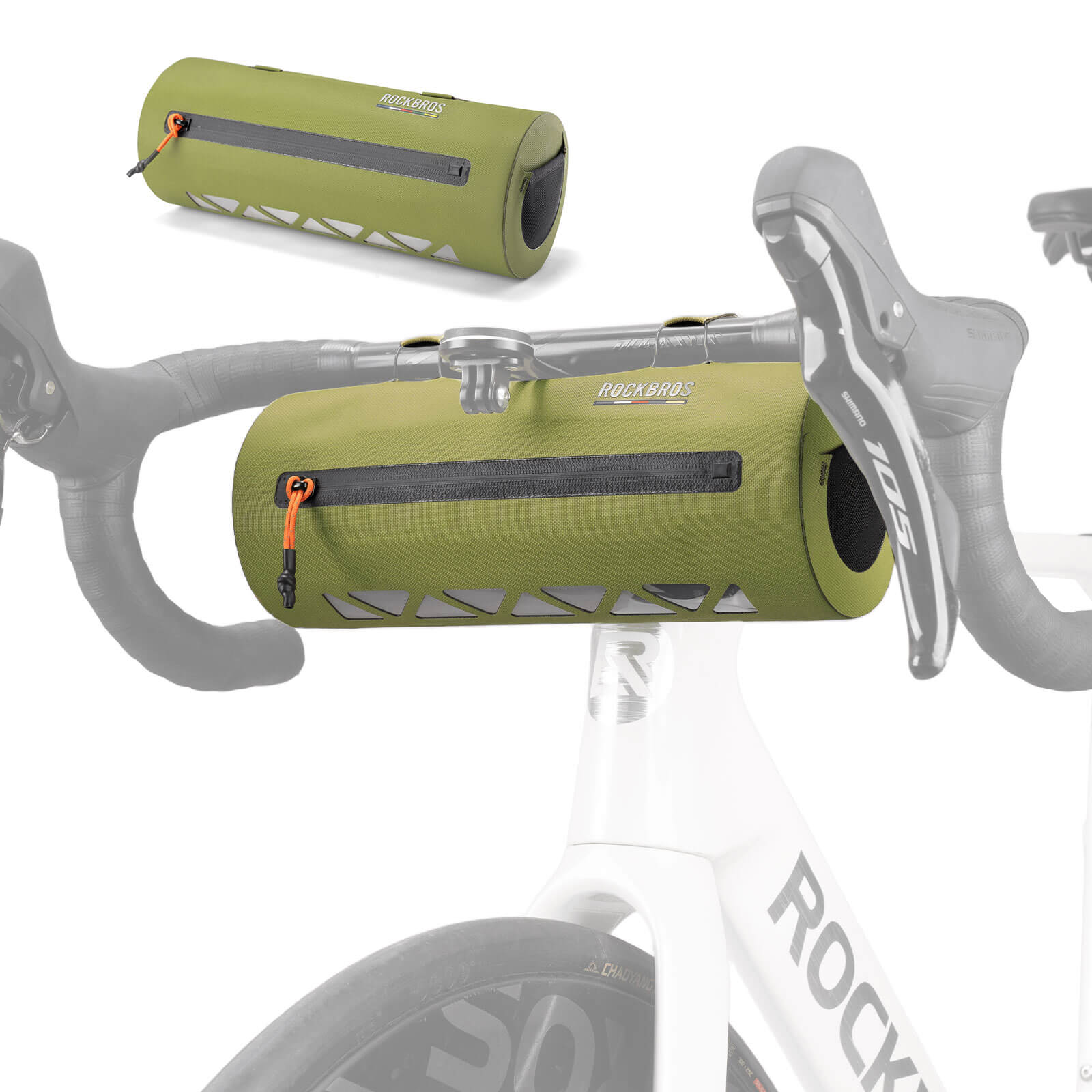 Road-to-Sky bike handlebar bag AS-144 with 2L capacity, 100% waterproof design for secure and convenient storage during all-weather cycling.#Color_green