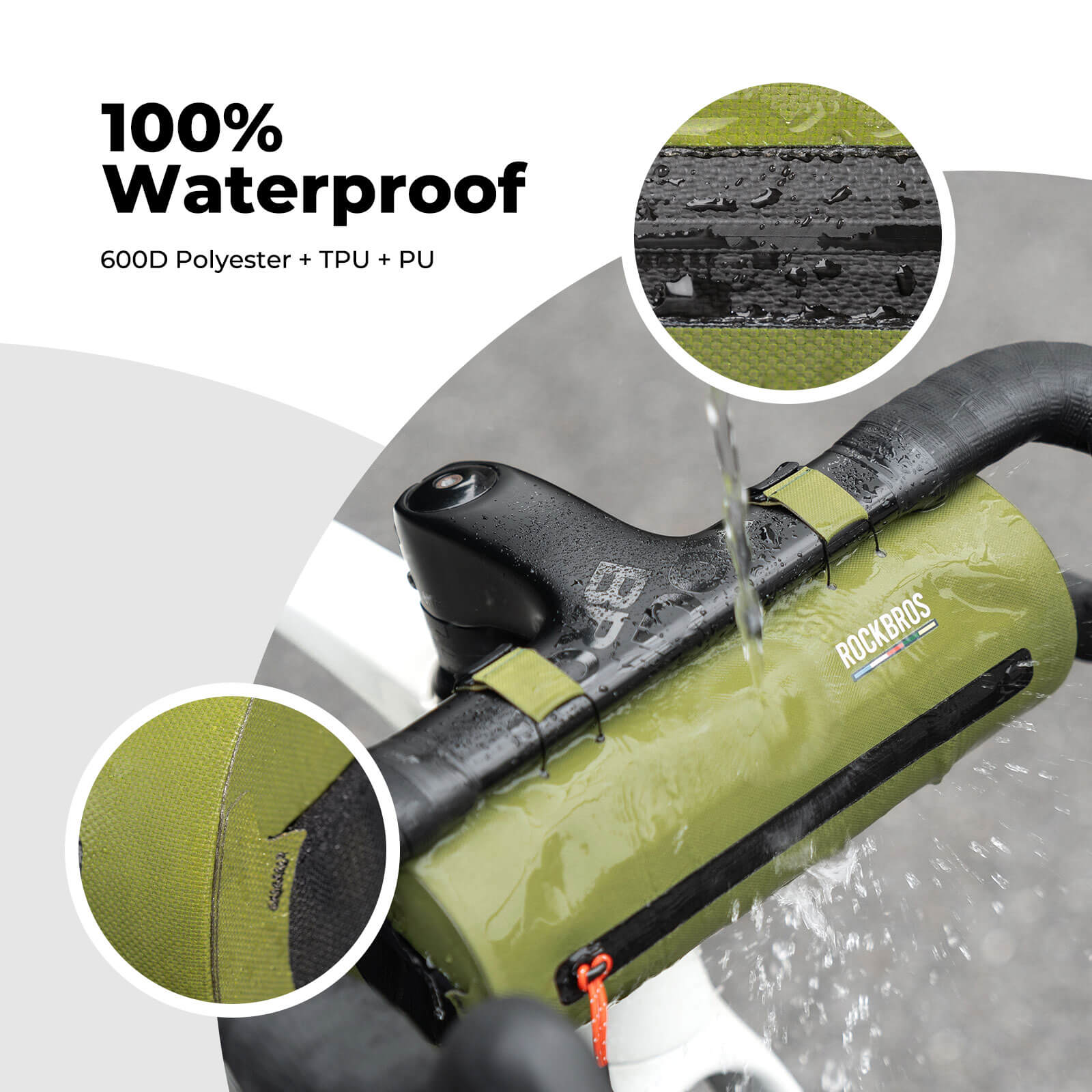 Road-to-Sky bike handlebar bag AS-144 with 2L capacity, 100% waterproof design for secure and convenient storage during all-weather cycling.#Color_green