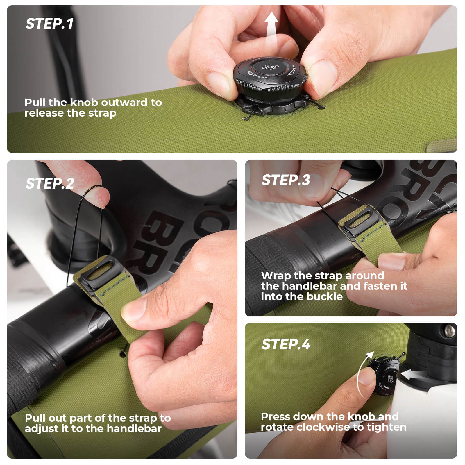 Road-to-Sky bike handlebar bag AS-144 with 2L capacity, 100% waterproof design for secure and convenient storage during all-weather cycling.#Color_green