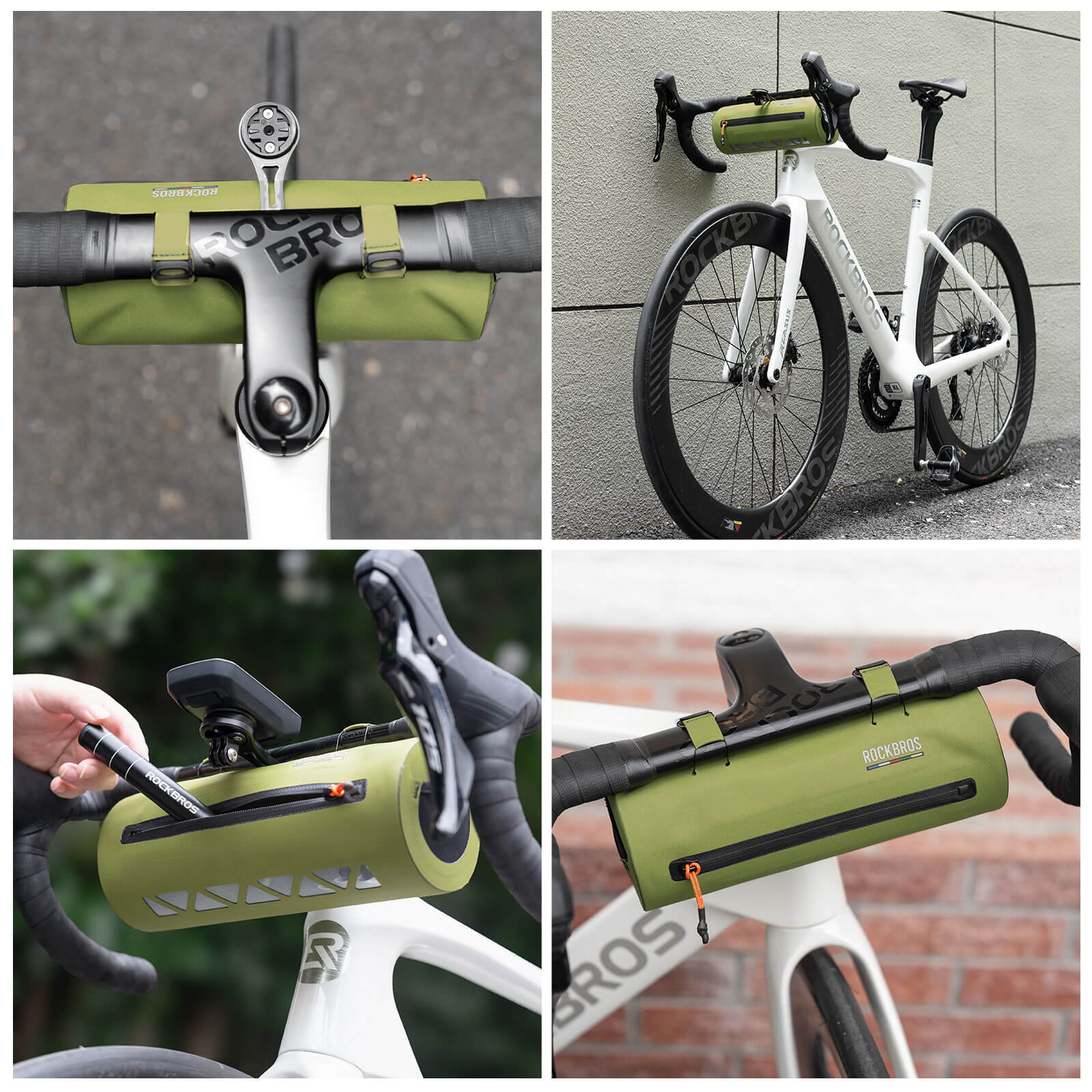 Road-to-Sky bike handlebar bag AS-144 with 2L capacity, 100% waterproof design for secure and convenient storage during all-weather cycling.#Color_green