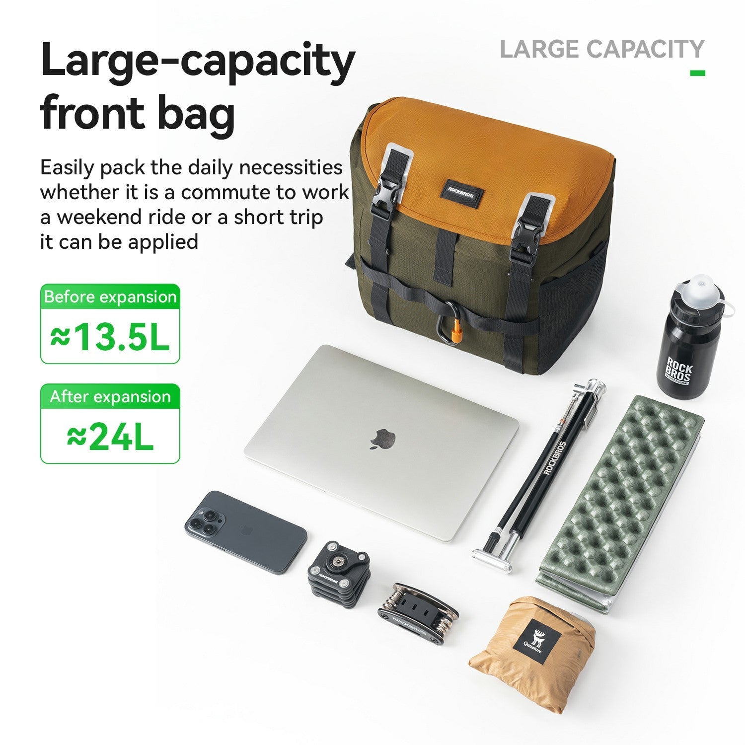 waterproof cycling storage bag 24l rockbros expandable handlebar bag