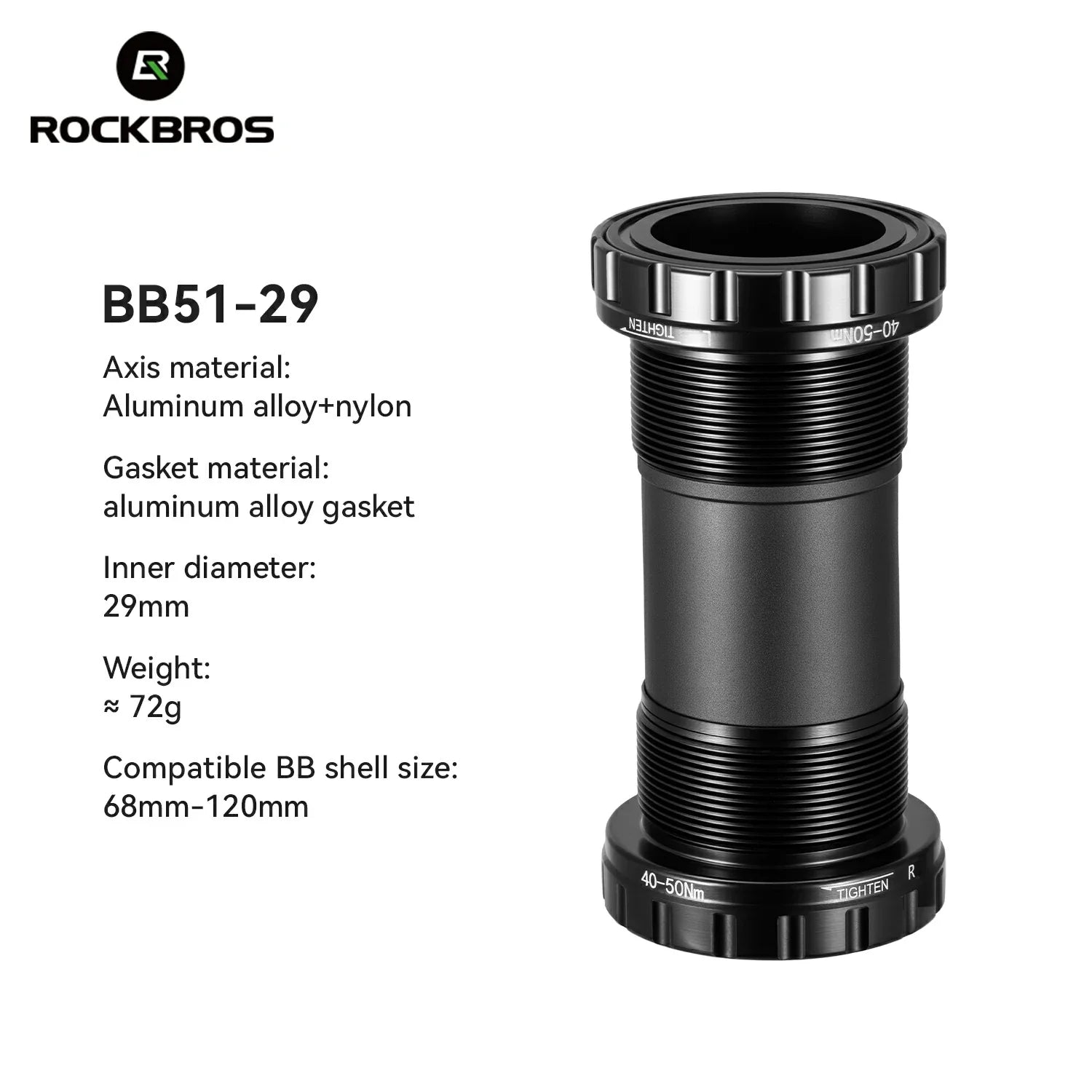RockBros BB51-29 bicycle bottom bracket with specifications on a white  background #Size_ BB51-29