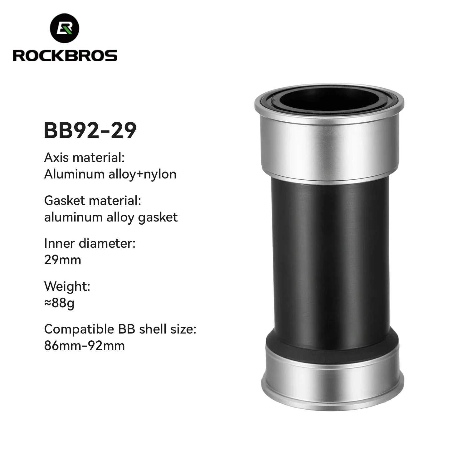 RockBros BB92-29 bicycle bottom bracket with specifications on a white background #Size_ BB92-29