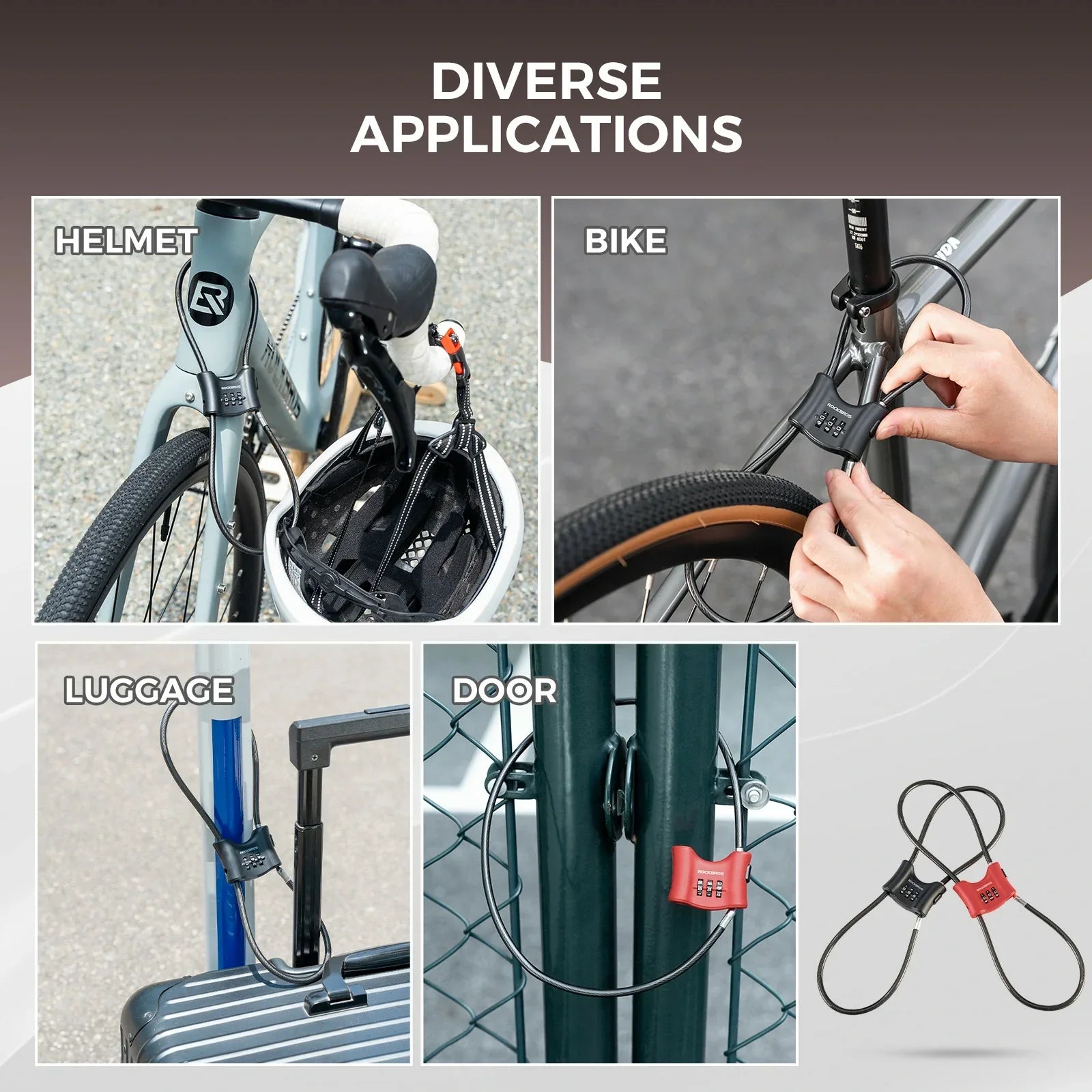 rockbros 5.5 mm-thick braided-steel cable bike lock