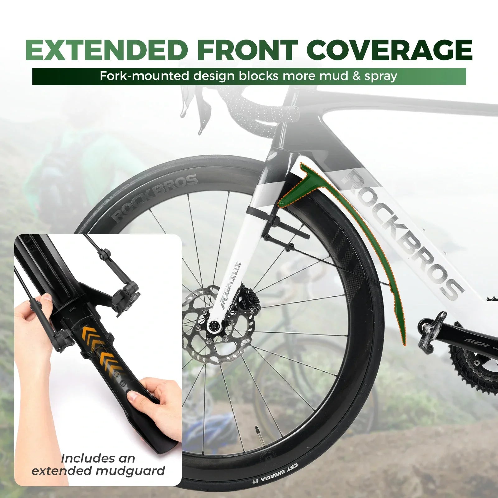 ROCKBROS front bike mudguard for road, gravel and MTB bikes