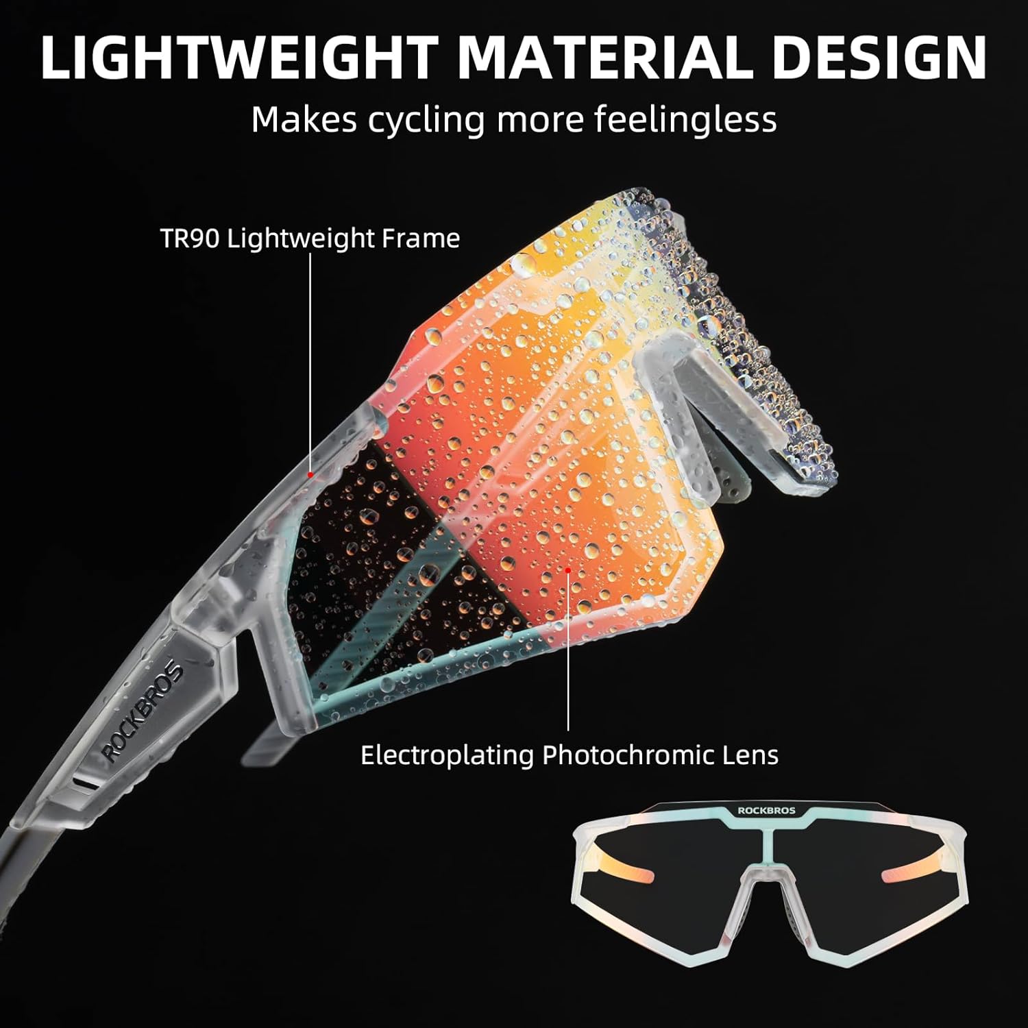rockbros half frame photochromic sunglasses with anti-slip features#color_lightblack