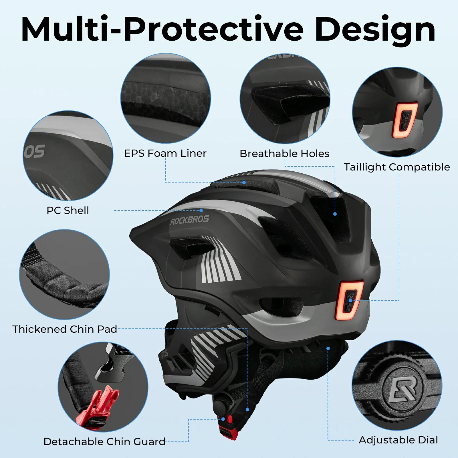 ROCKBROS Kids Full Face Helmet Detachable for Youth Child Boys Girls Ages 3-16