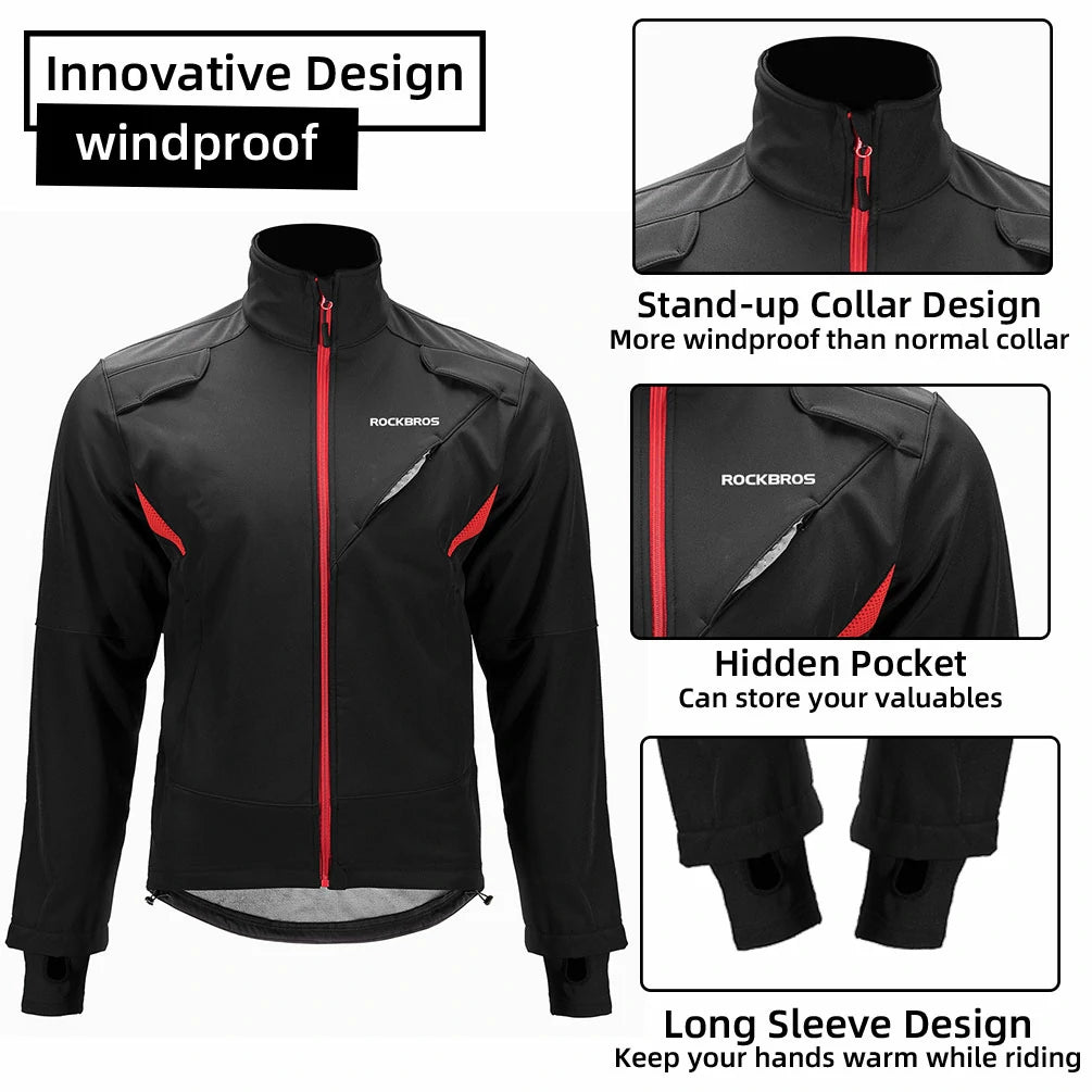 ROCKBROS Winter Cycling Jacket Thermal Fleece Windproof Jacket Running Biking Hiking