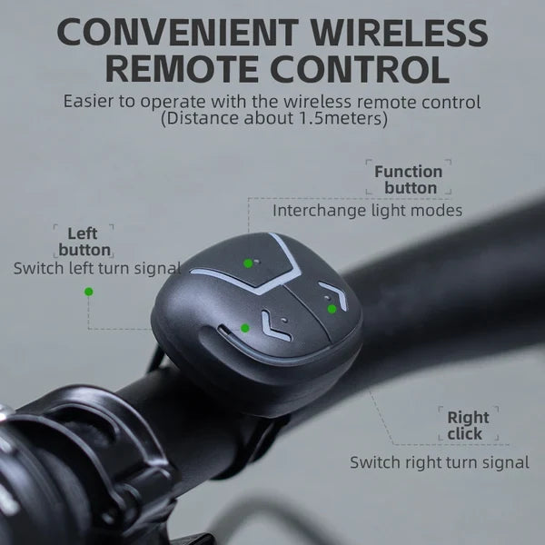 ROCKBROS smart bike tail light with wireless turn signals, brake sensor, remote control, and rechargeable battery
