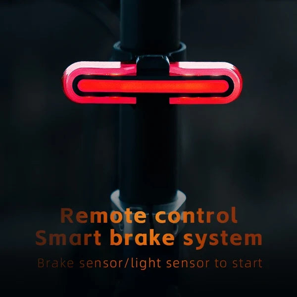 ROCKBROS smart bike tail light with wireless turn signals, brake sensor, remote control, and rechargeable battery
