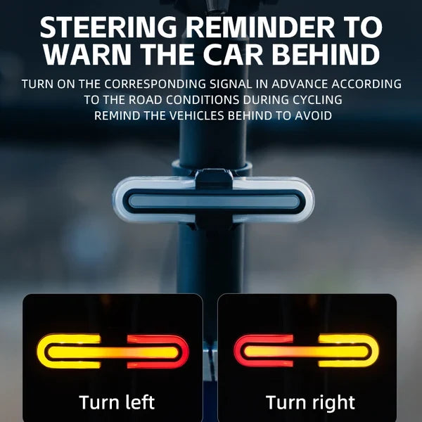 ROCKBROS smart bike tail light with wireless turn signals, brake sensor, remote control, and rechargeable battery
