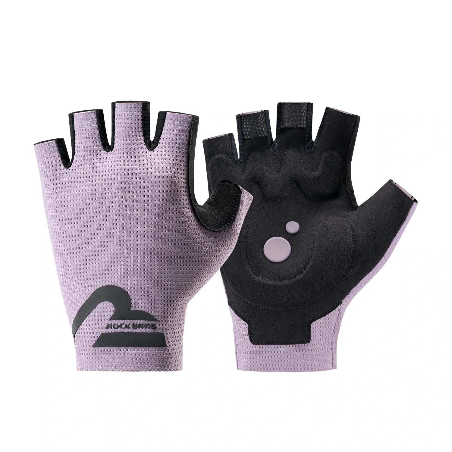 Pair of purple and black gloves with a brand logo on a white background #color_purple