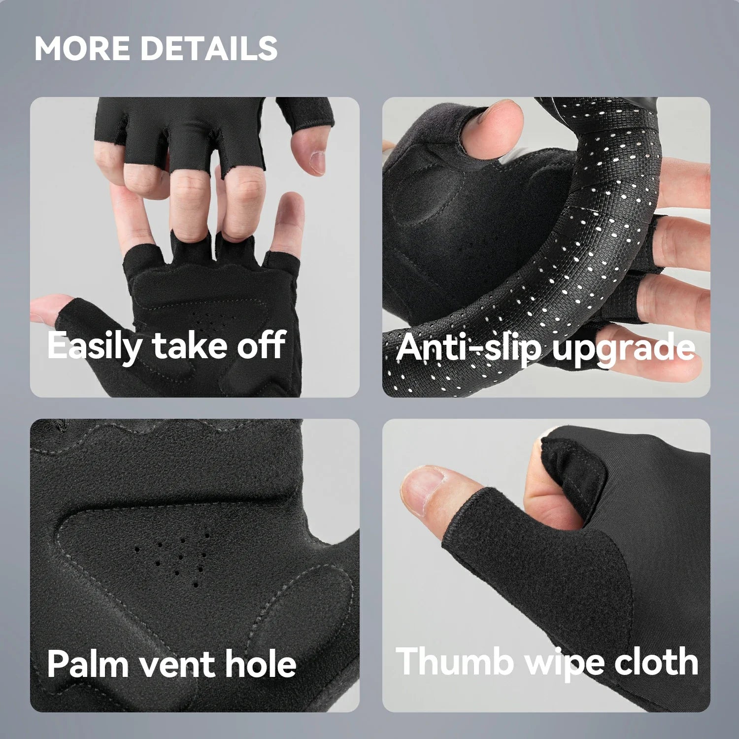 Black gloves with features highlighted on a gray background