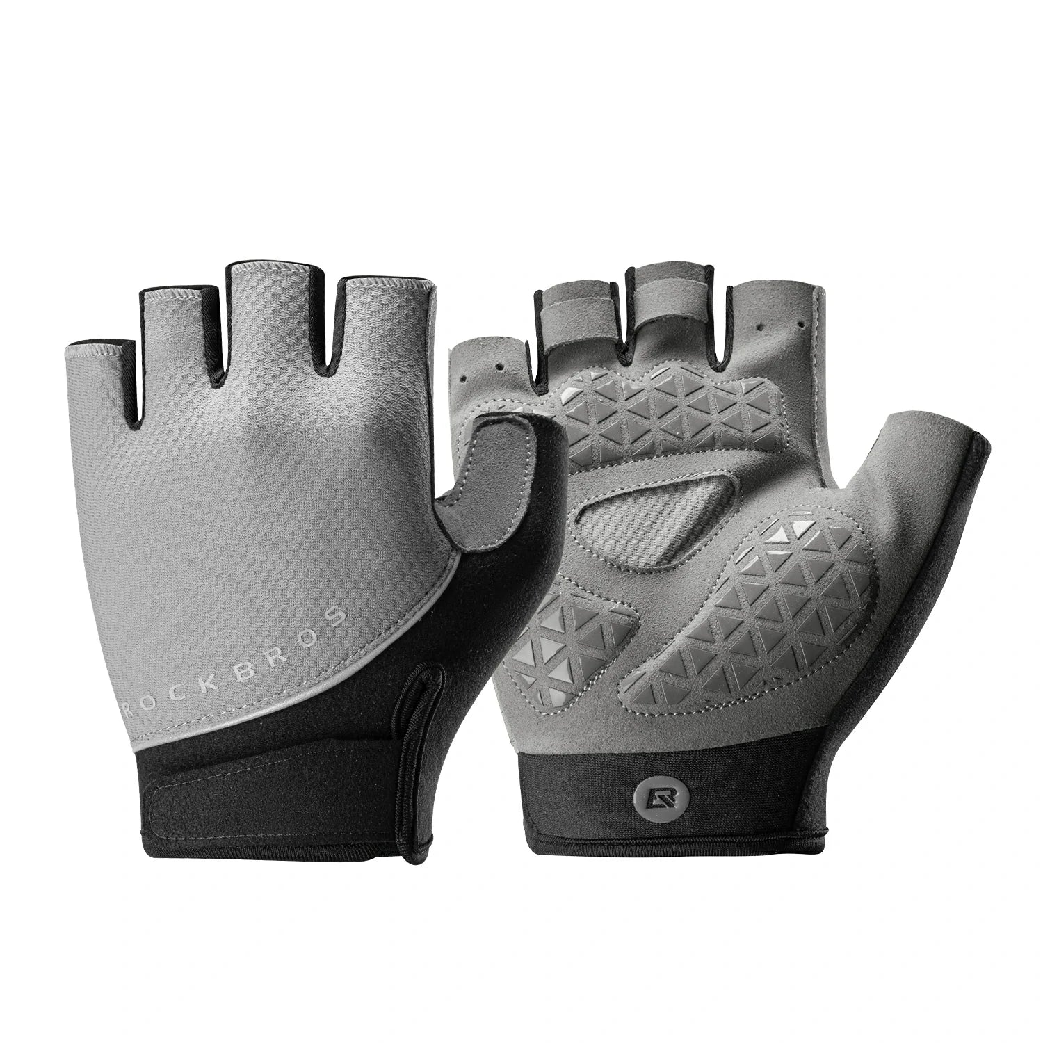 Pair of gray and black gloves with brand logo on a white background #Color_Gray